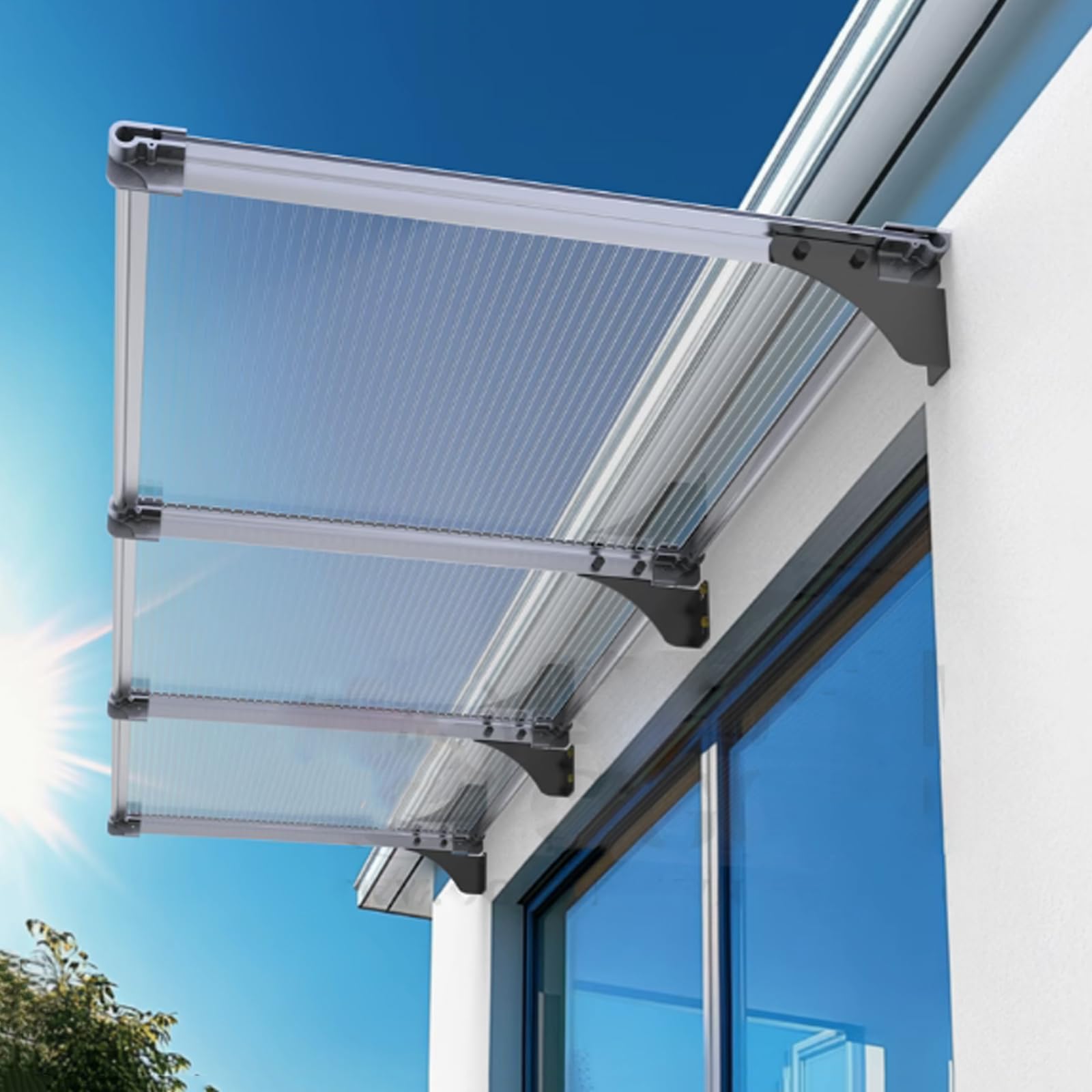 LWJSOCP Outdoor Canopy Awning Polycarbonate & Aluminum Cover for Balcony & Doors Transparent 65x200cm (26x79) Weatherproof Patio Shelter