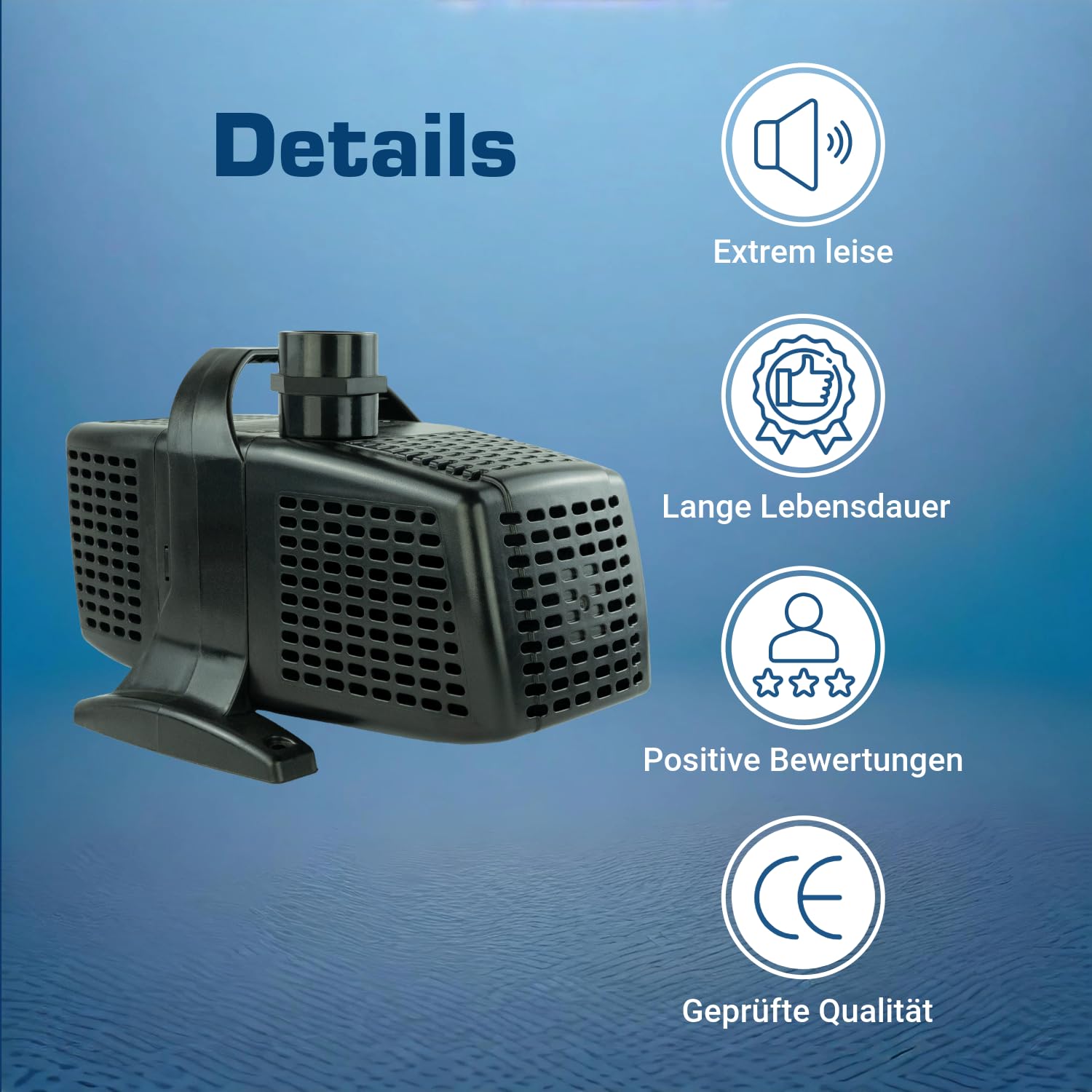 Power Teichpumpe 230 V – 20.000 L/H, 10m Kabel, 7,5m Förderhöhe, Vorfilter, 420 Watt, Wasserpumpe, Bachlaufpumpe, Wasserspielpumpe | Brunnenpumpe | Tauchpumpe | Springbrunnen-Pumpe | KEP20000N