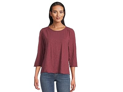 Mod-o-doc 3/4 Sleeve Waffle Mix Media Open Crew Neck T-Shirts Women
