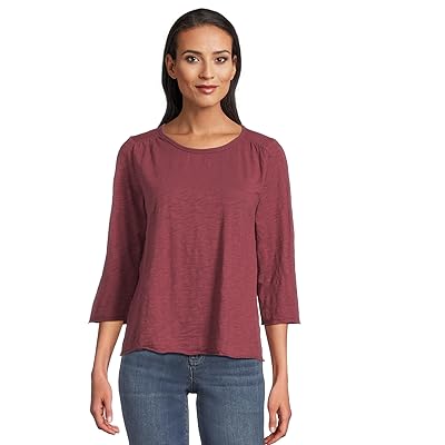 Mod o doc 3/4 Sleeve Waffle Mix Media Open Crew Neck T Shirts Women