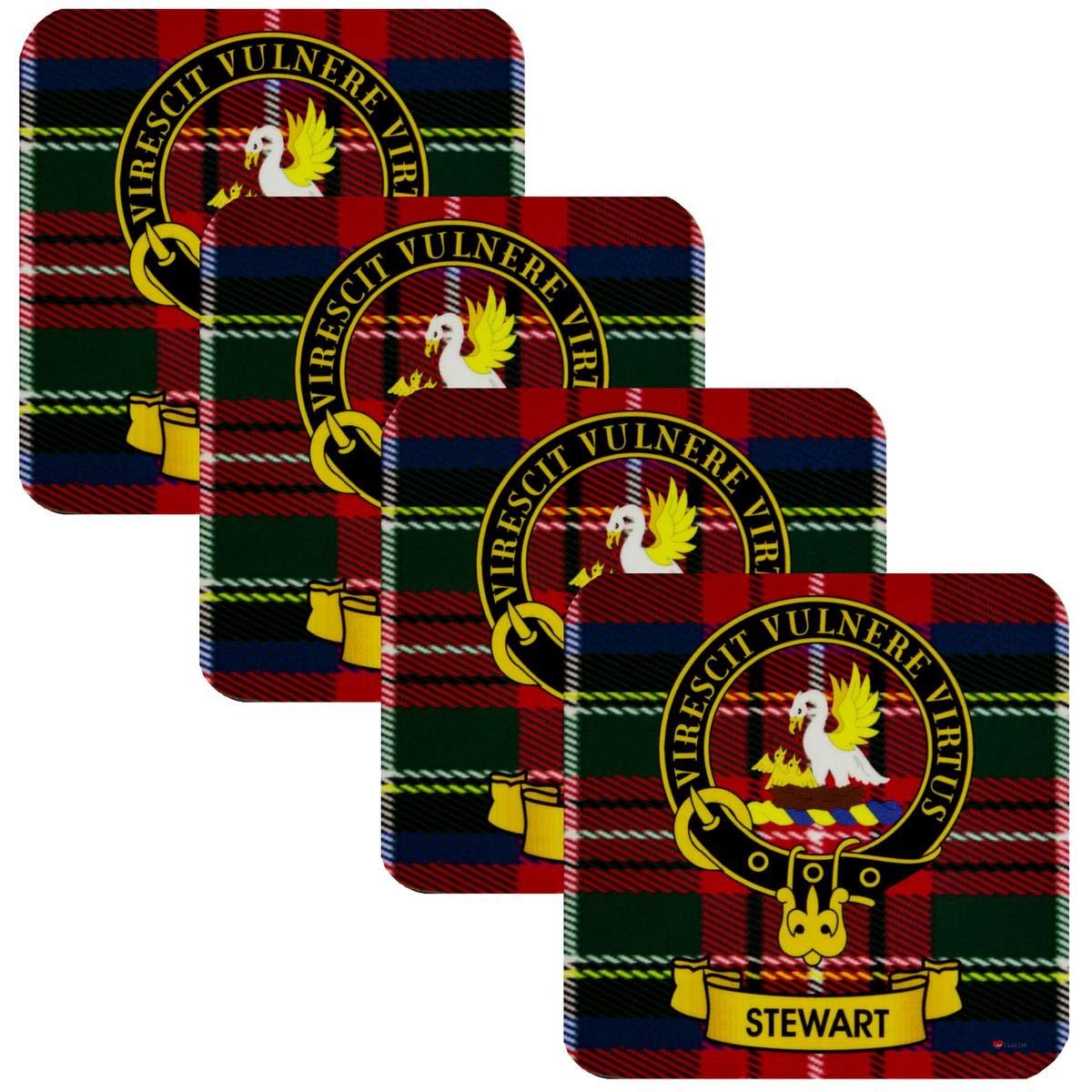 I Luv Ltd Stewart Square Coasters Scottish Clan Crest Set Of 4 From Scotland