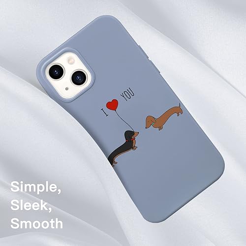 Miniatura 7 de Idocolors Funda de teléfono para iPhone 14, diseño de perro salchicha de silicona líquida de animales azules, de goma de gel suave de dibujos