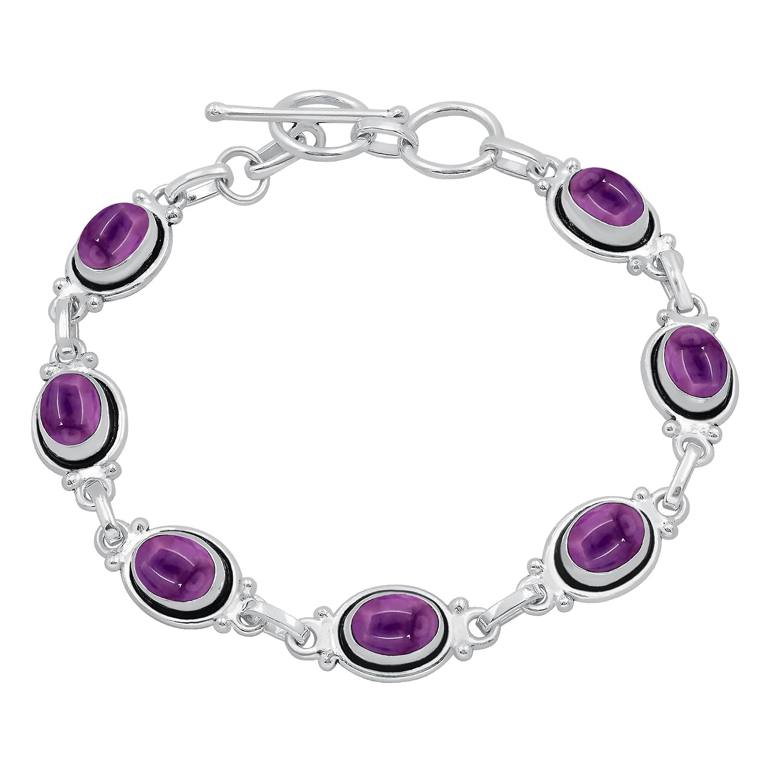 Natural Oval Gemstones Sterling Silver Plated Link Bracelet - Handmade Birthstone Vintage Style Adjustable Bracelets - Women's Jewelry Gift for Mom Wife Sister Grandmother - Image 10