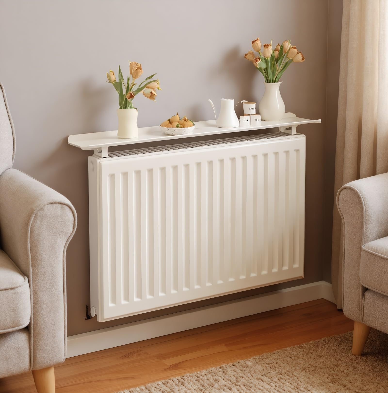 Étagère de radiateur Blanche Moderne Support en Alliage d'aluminium de 40 cm pour Une décoration et Un Rangement élégants dans Le Salon la Chambre et Le Couloir Solution Gain de Place (40 cm)