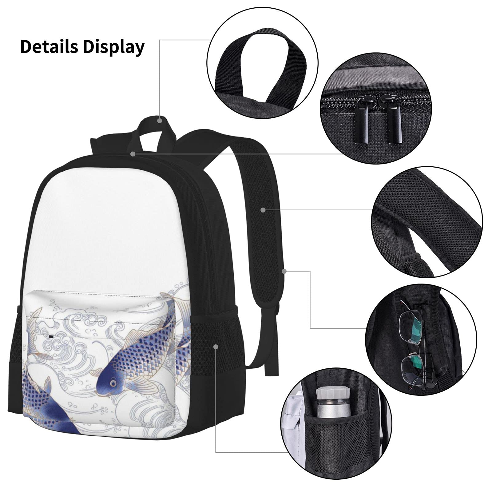 Carpa da nuoto Zaino scolastico in tre pezzi per ragazze e adolescenti (combinazione borsa scuola + astuccio + borsa pranzo)
