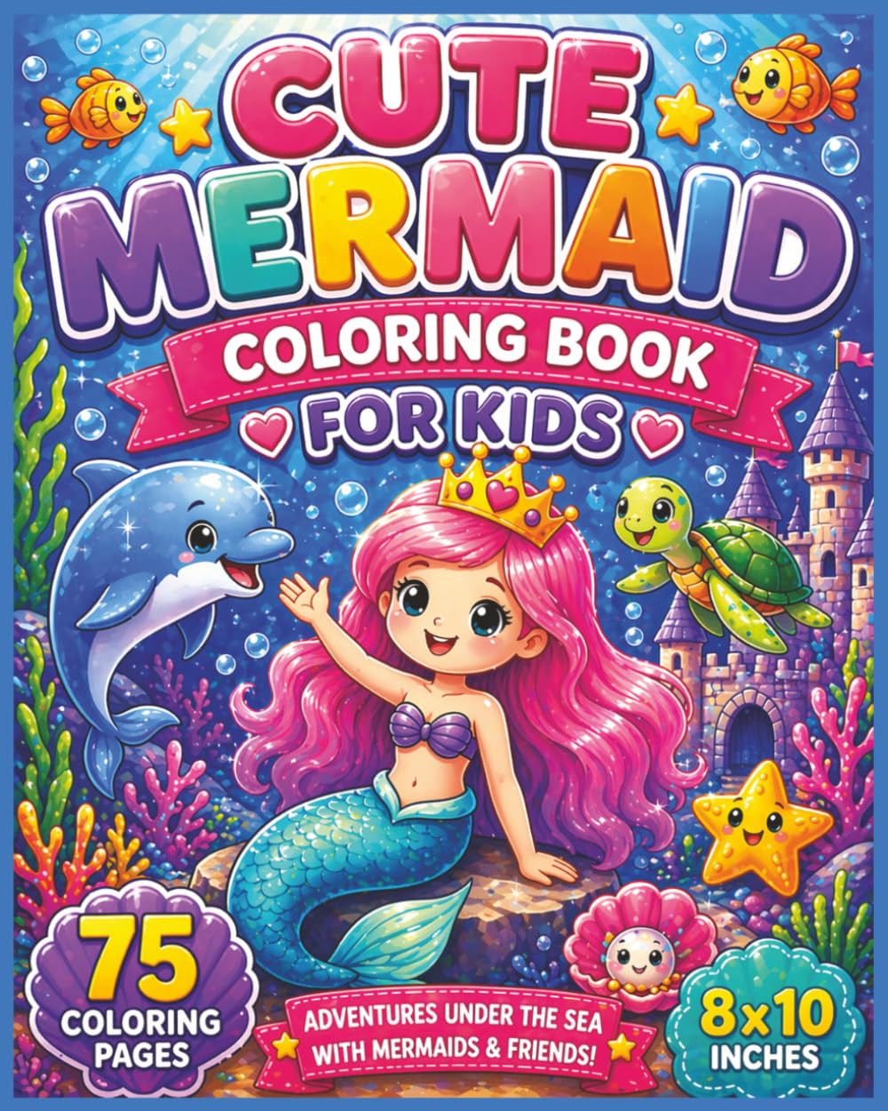 Cute Mermaid Coloring Book For Kids: Adorable Underwater Adventures with Sweet Mermaids, Ocean Friends, and Fun Scenes for Relaxing Creative Coloring ... and Easy Designs in a Large 8 x 10 Format...