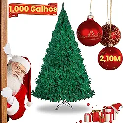 Árvore de Natal Premium 2,10m Pinheiro Articulado com 1000 Galhos Cheios Base Metálica Reforçada Montagem Rápida Decoração Natalina Luxuosa