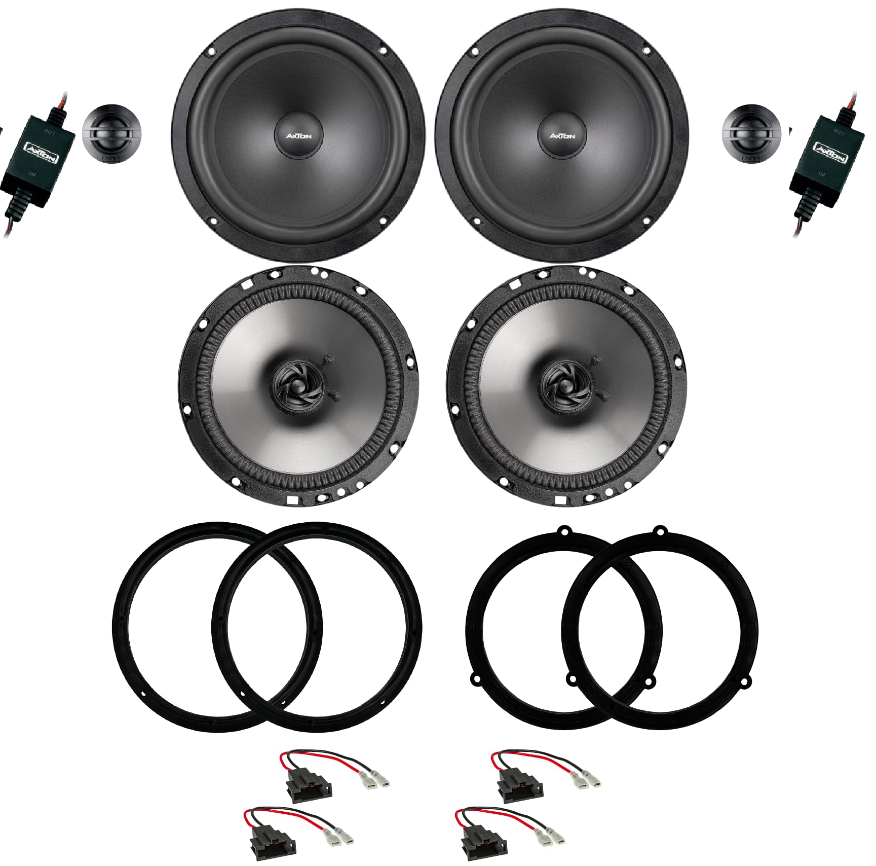 Kit de 6 Altavoces Axton ATC 200S + AE165 para Audi A4 B8, Avant, B8 Allroad de 2009 a 2015 con 2 Soportes Delanteros, 2 Soportes Traseros y 4 Conectores.