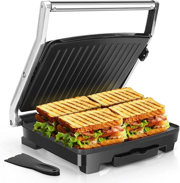 Aigostar Sandwich Toaster Toastie Maker, 2000W Large Fit Grill with Improved Non-Stick Coating, Panini Press and Sandwich Maker, Adjustable Temperature Control, Drip Tray, Spatula Included - Samuel