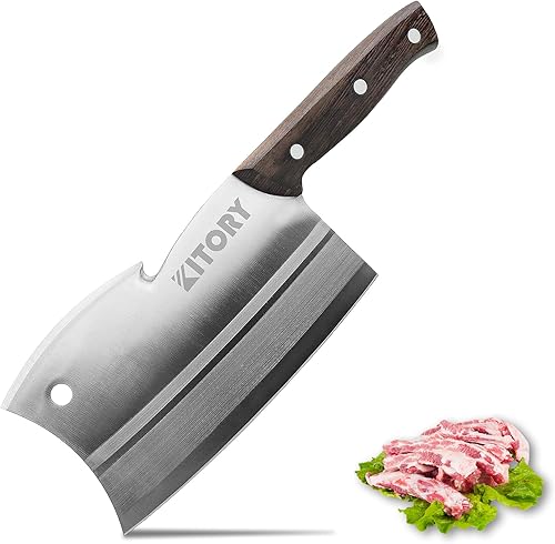Kitory Cuchillo de carnicero de 7 pulgadas, cortador de huesos multiusos de doble filo, picador de cocina resistente, cuchillo de chef chino con