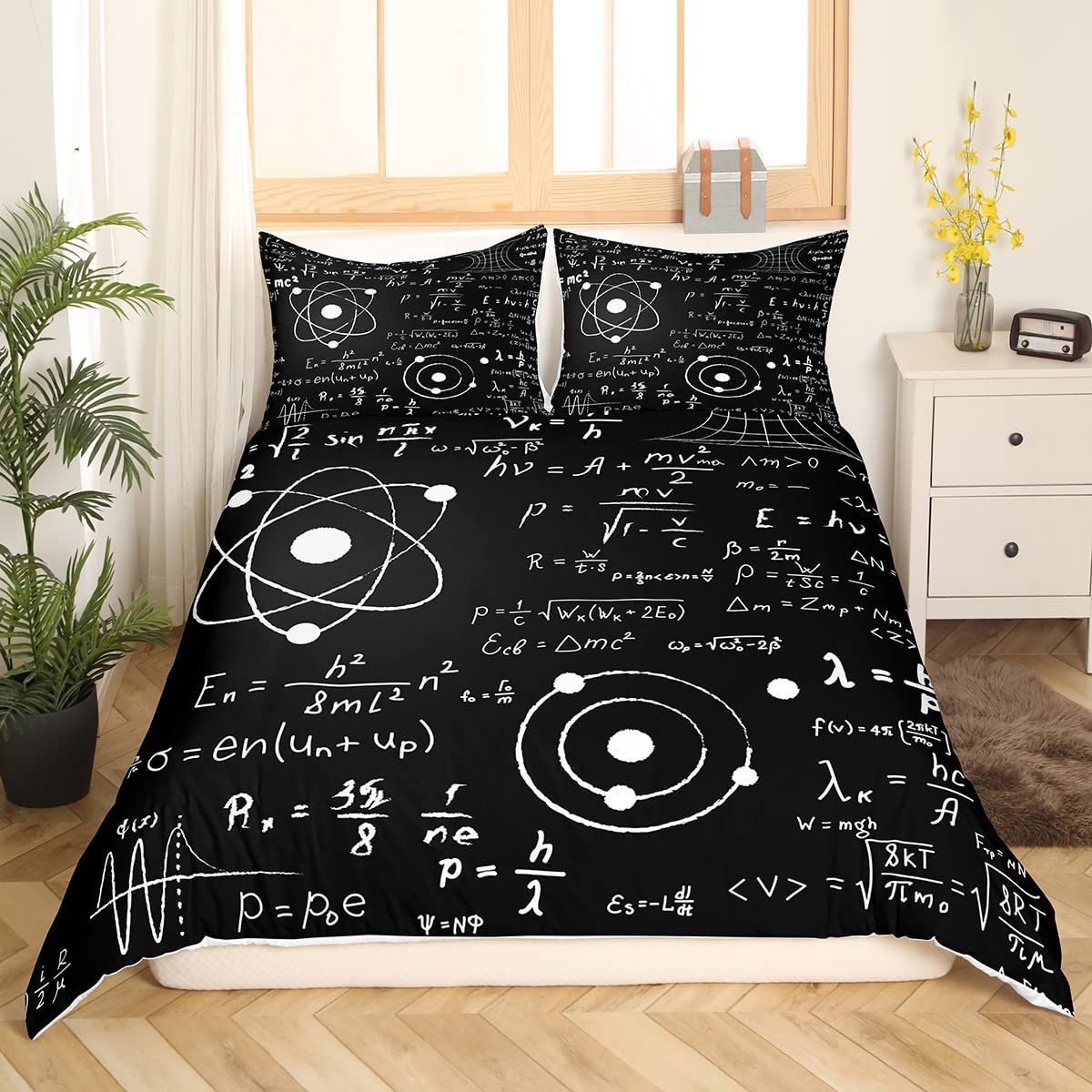 Homewish Math Equation Duvet Cover Set Full Size Mathematics Formula Pattern Print Bedding Set 3pcs for Kids Boys Girls Educational Comforter Cover ...