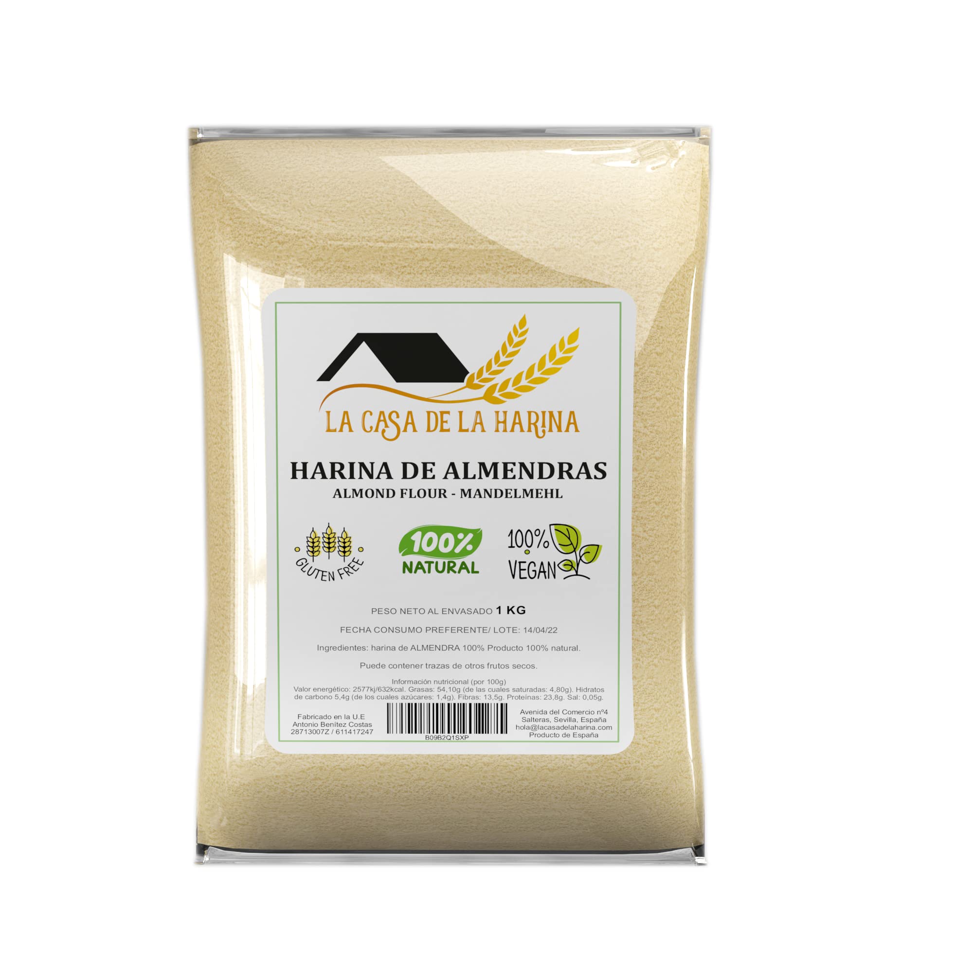 Mandelmehl keto 1 KG blanchiert und naturbelassen | 100% glutenfrei | Geeignet für Keto-Diäten (5,4g x 100g Kohlenhydrate) | Geeignet für Veganer | 100% natürlich | Produkt aus Spanien