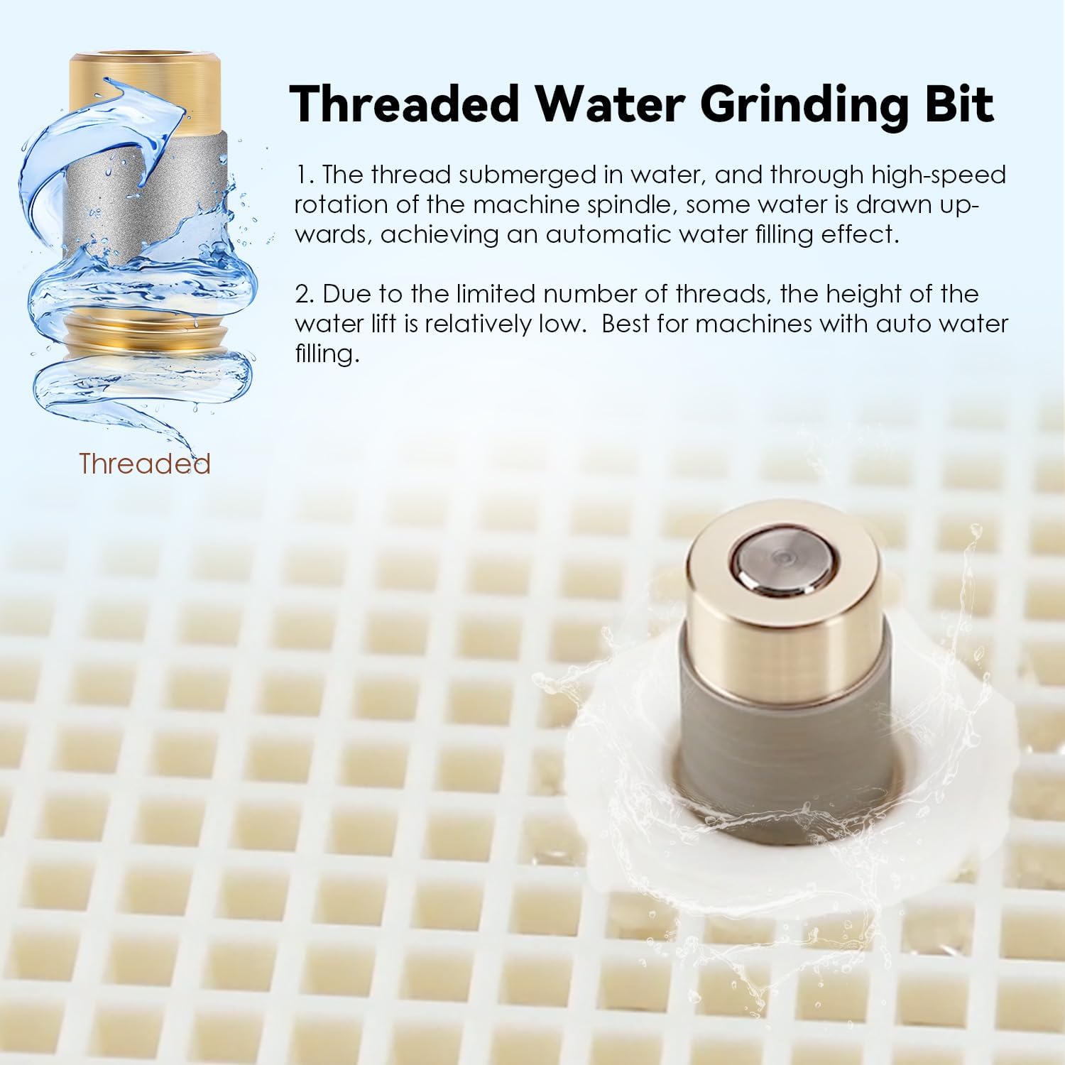 Mxmoonant Grinding Bits for Stained Glass Grinder, 5/8inch x2pc & 1inch x2pc with Threaded for Automatic Water Supply 4 Pack