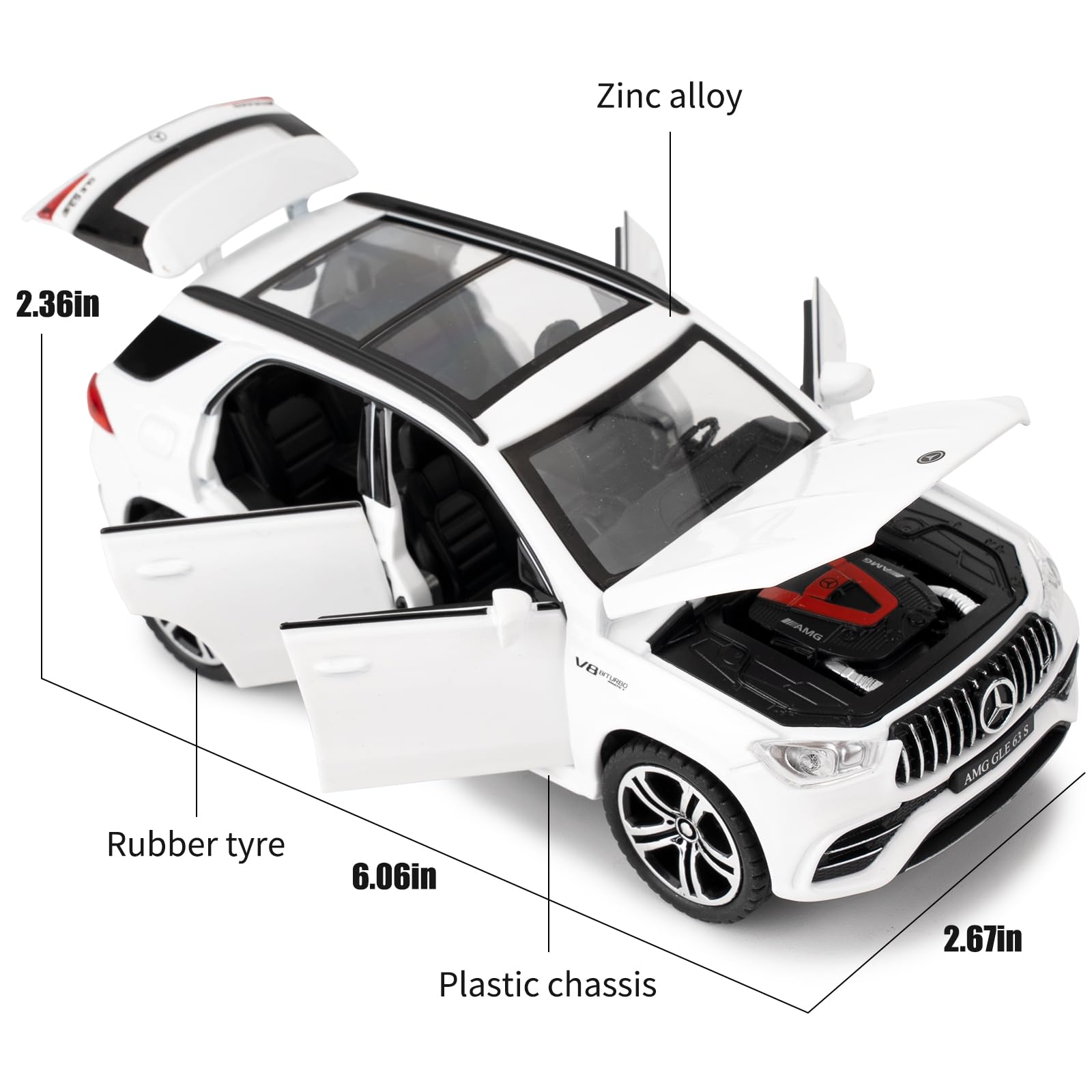 TGRCM-CZ 1:32 Scale Compatible with Benz AMG GLE 63S SUV Toy Car,Alloy Diecast Pull Back Car Model with Light and Sound Toy Vehicles for Kids Boys Girls Gift (White) - Image 2