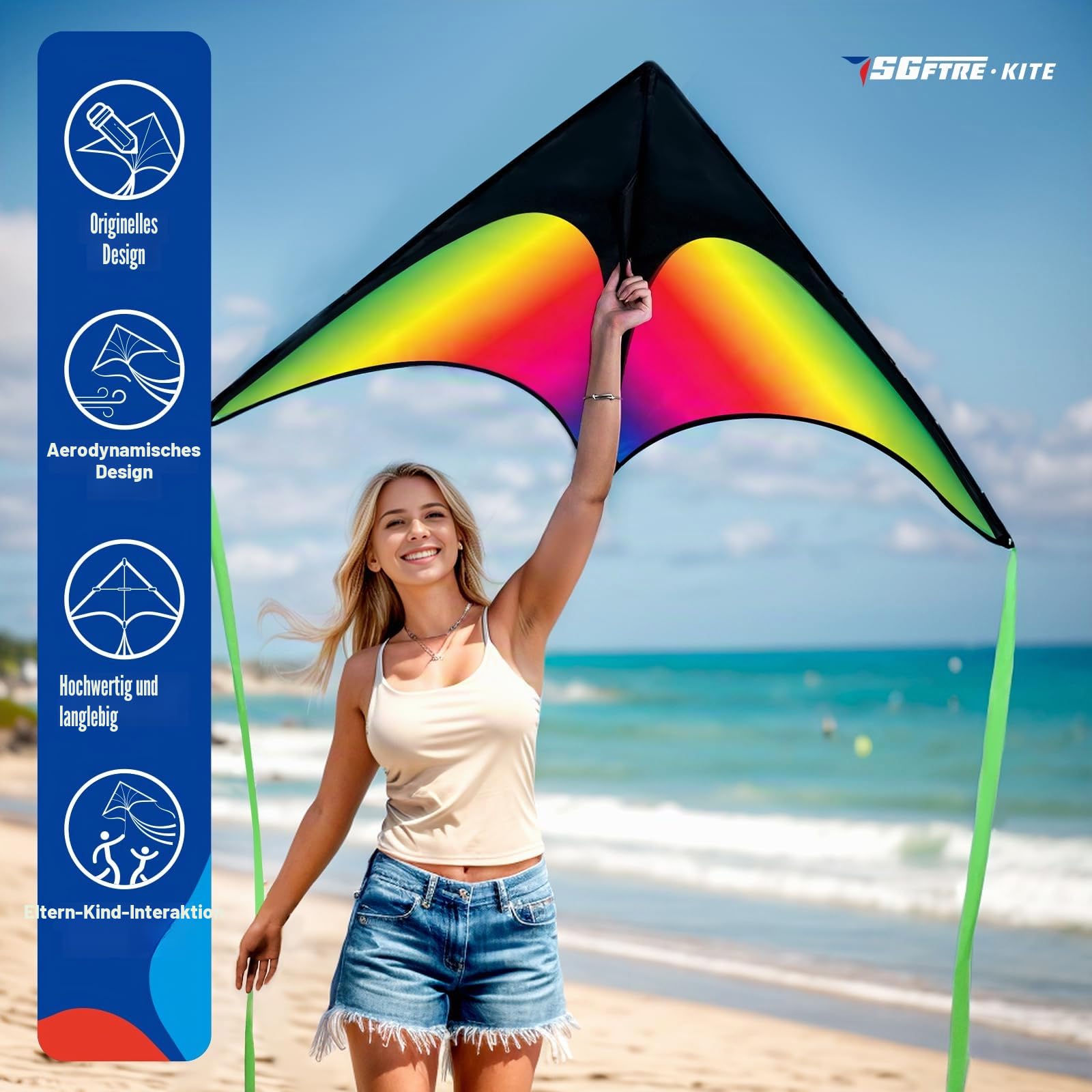 SGftre Delta Drachen Set für Kinder und Erwachsene, Leicht zu Fliegen Outdoor Fun Flugdrachen, Perfekt für Strände und Parks, Ideal für Kinder Winddrachen und Erwachsene Kite für Familie Spaß