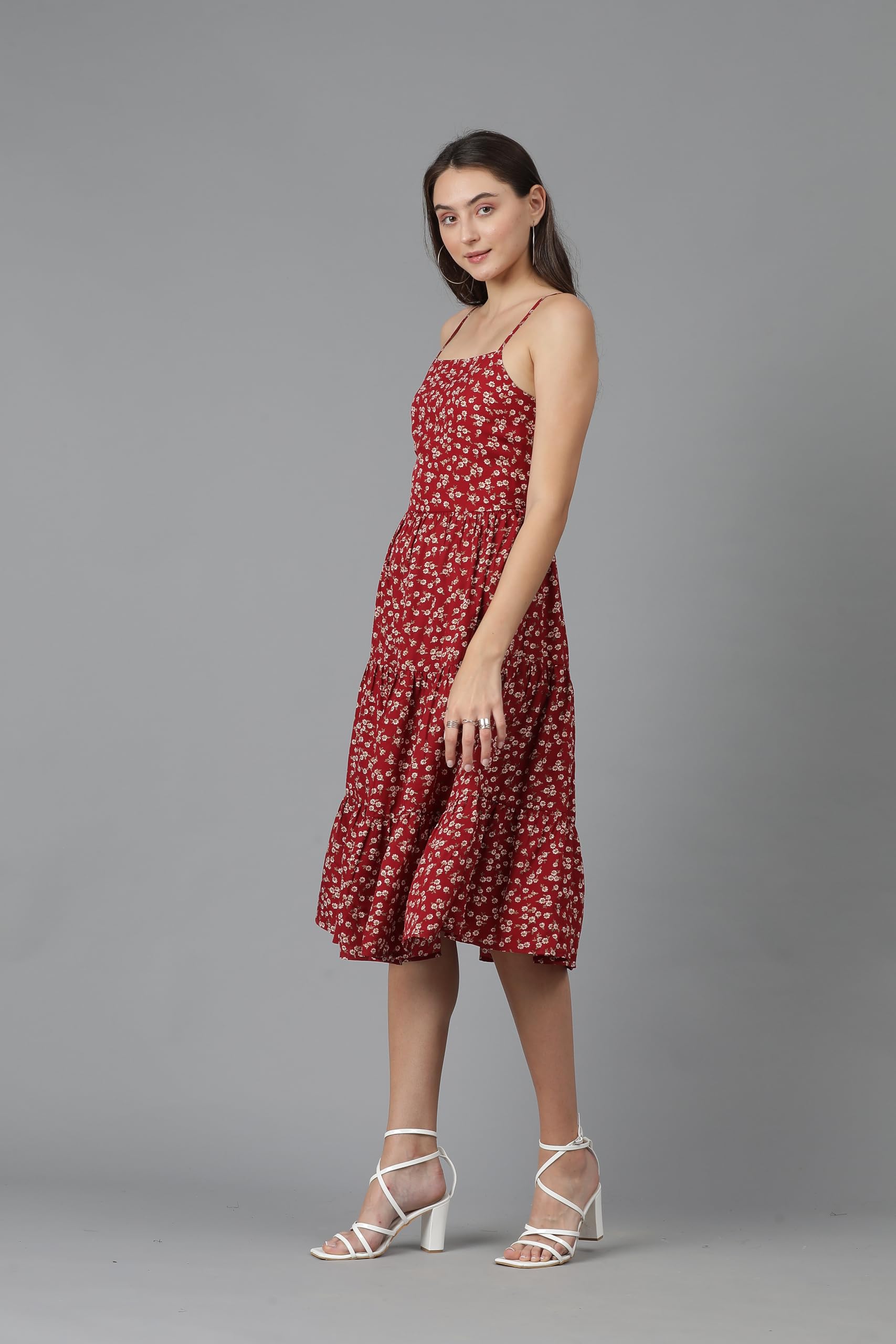 Kotty Women's Fit And Flare Floral Print Dress(Multicoloured,M)