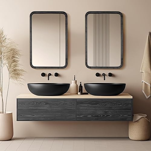 Miniatura 3 de HOMECOOKIN Espejos de madera para baño, espejo de pared de madera de 20 x 30 pulgadas, espejo de pared arqueado de madera para entrada, sala de