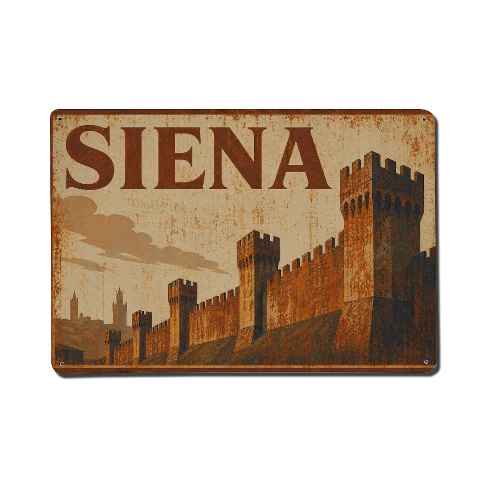 Huiyhb 8X12inch(20X30cm) Vintage Travel Siena Medieval City Walls Fortification Italy Metal Tin Sign