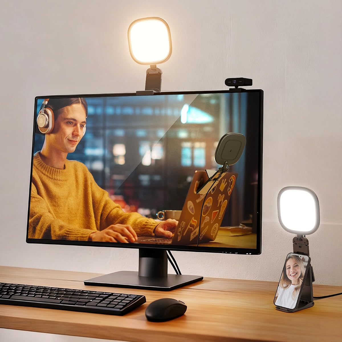 NEEWER BASICS Luz de Monitor de 5" con Soporte, Iluminación de Zoom para Videoconferencia, 10W Bi Color Edge Lit CRI95 USB LED Panel Anillo de Luz para Escritorio Computadora Portátil Webcam Grabación de Videollamadas, NL10