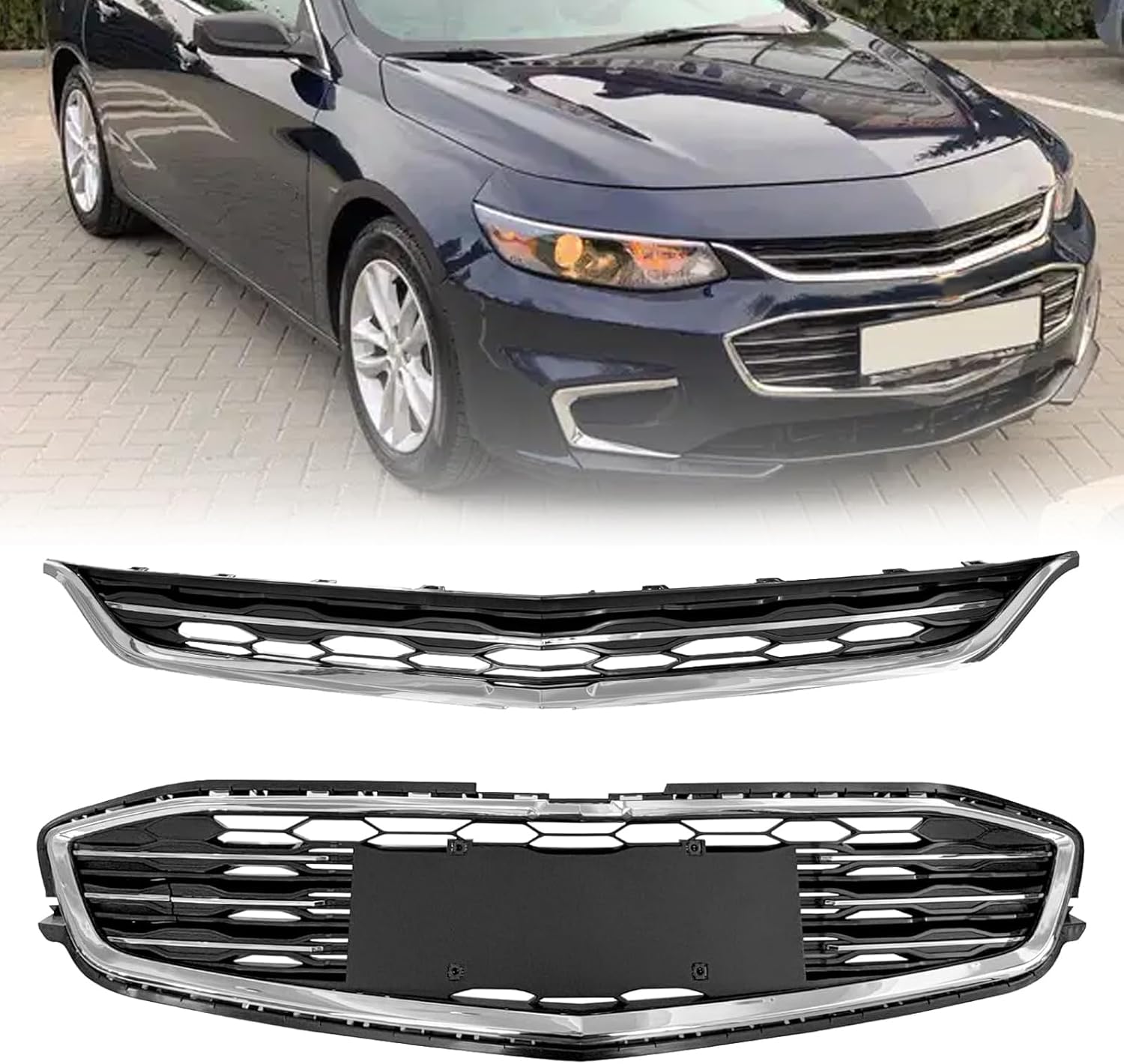 Front Bumper Upper Lower Grille For 2016 2017 2018 Chevy Malibu L/LS/LT Honeycomb Mesh Grill
