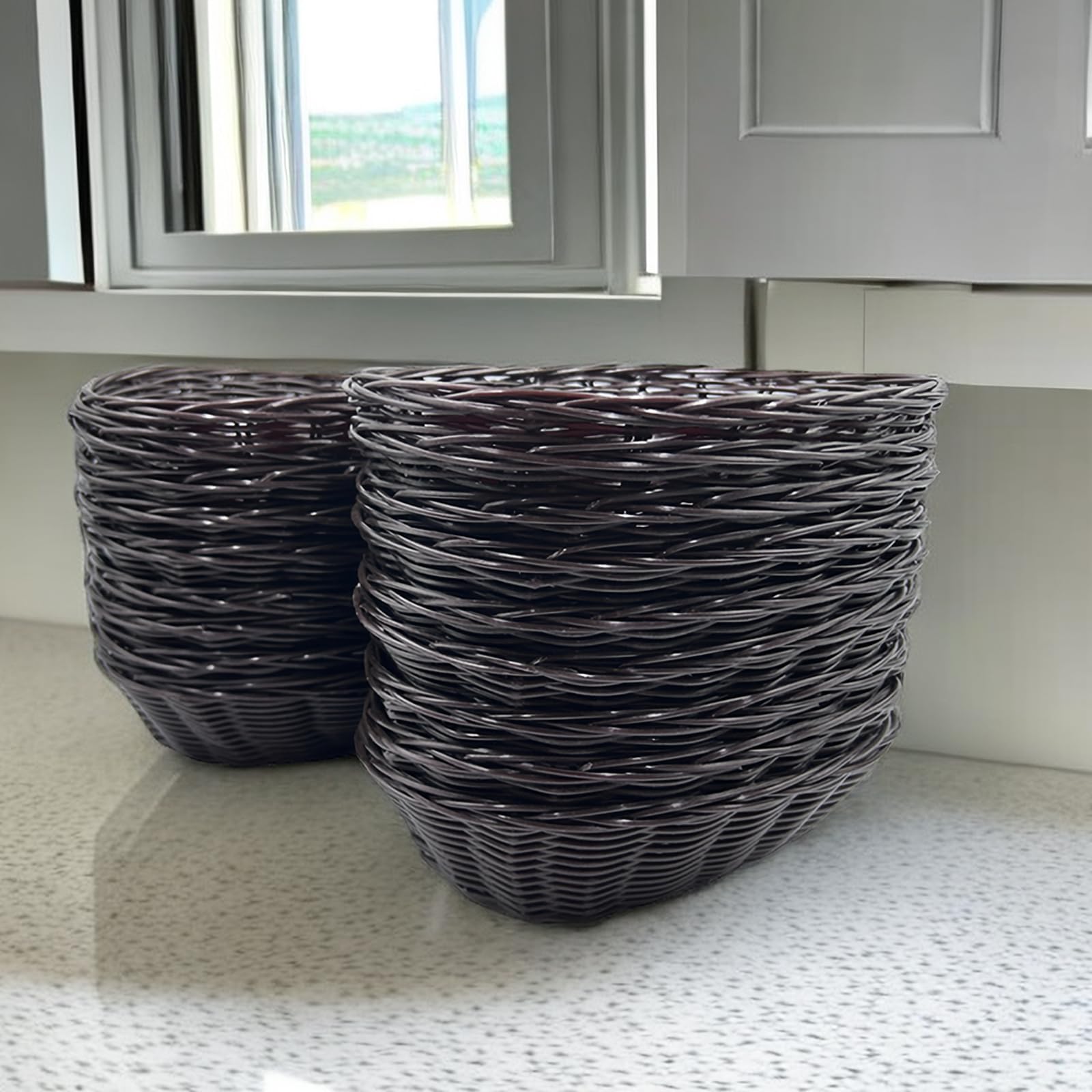 Cheardia Plastikowy owalny kosz, 20 x 15 x 5 cm, tkane kosze na chleb do serwowania małych pustych koszy prezentowych, imitacja rattanowego kosza do kuchni, restauracji, centralny element ekspozycji,