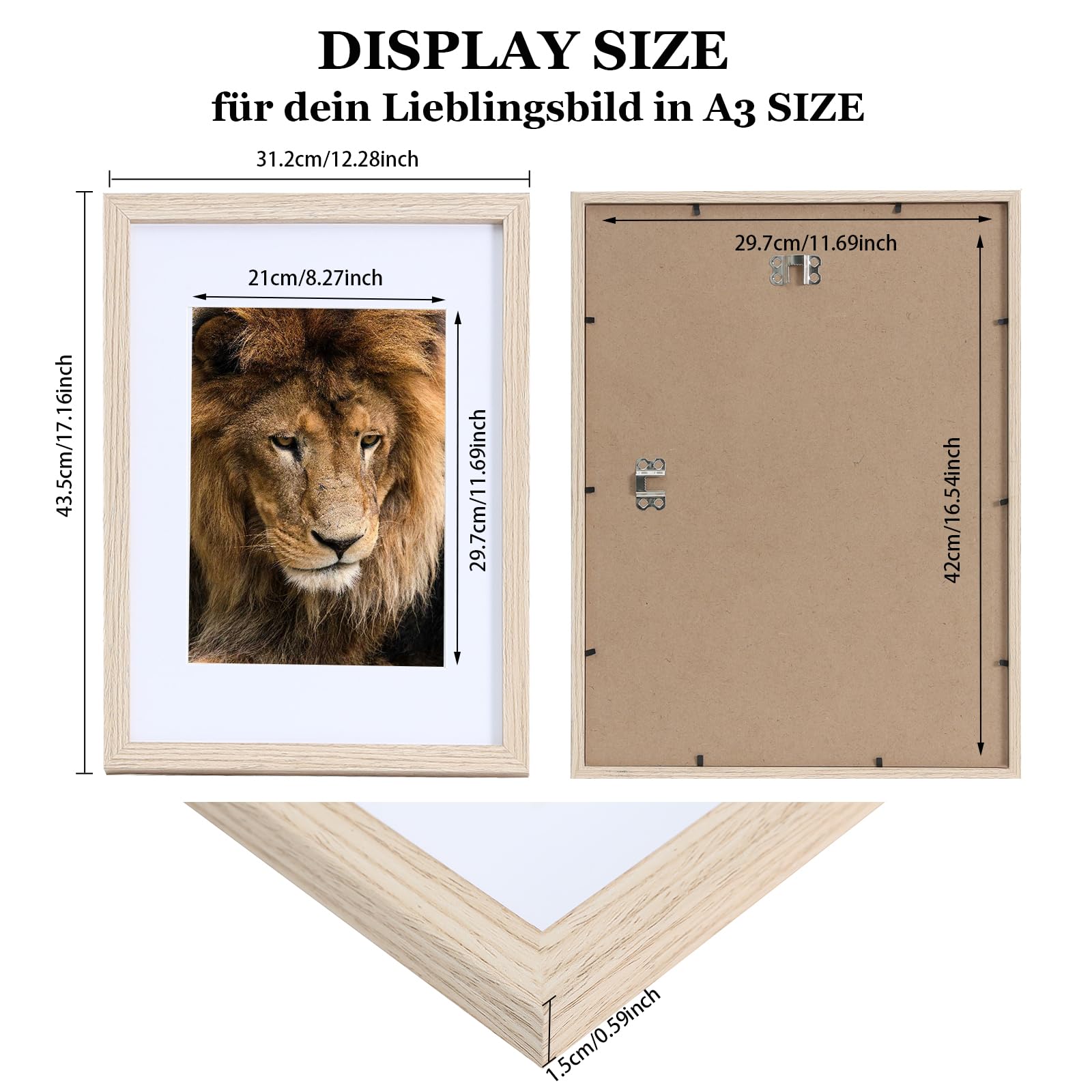 LYYYYX A3 Picture frame 3 Pack wooden Photo Frame matted for A4 Picture,with Acrylic Glass,Wall Hanging poster frame for Display Landscape - Image 3