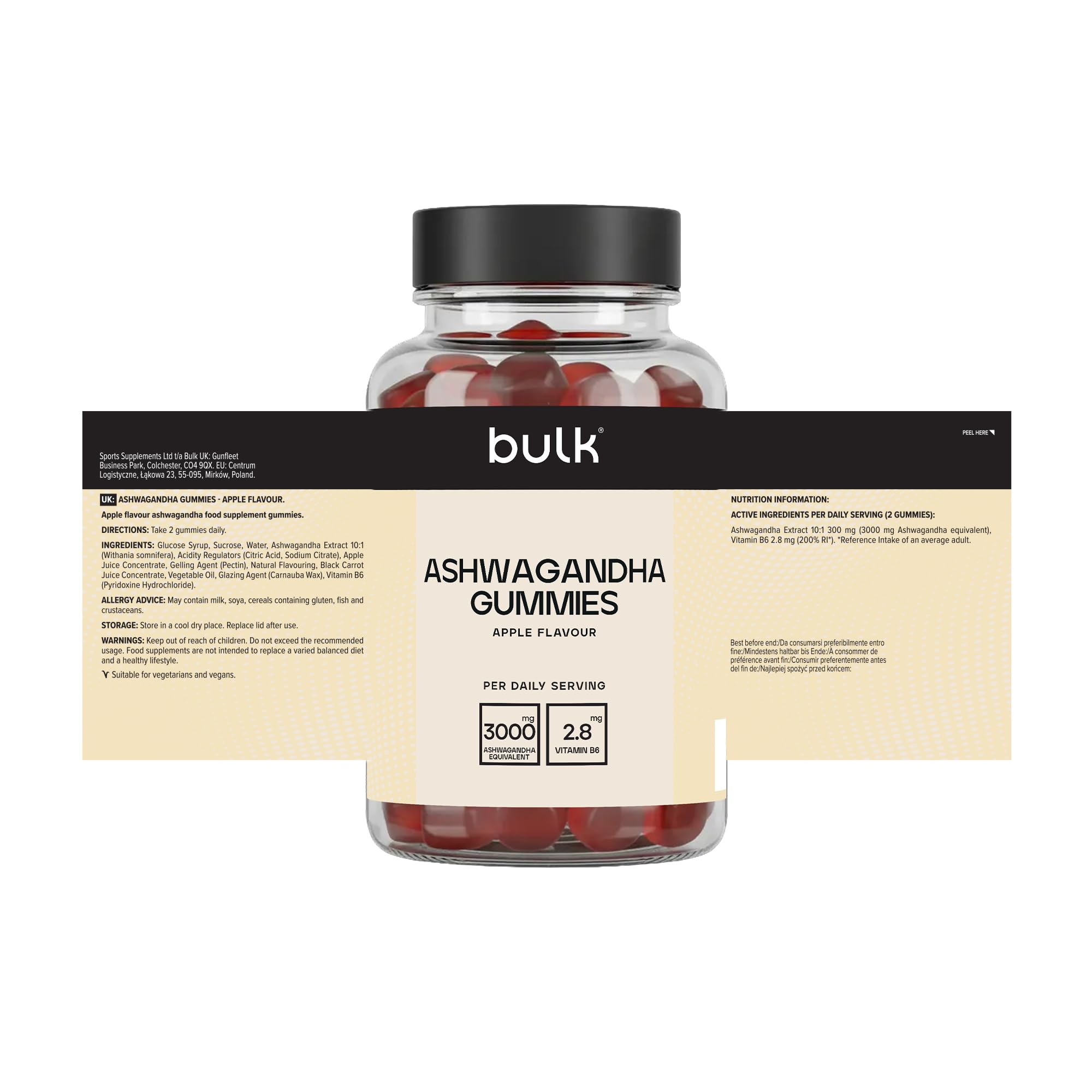 Bulk Gummies d’ashwagandha, 3000mg, Pomme, 60 Gummies