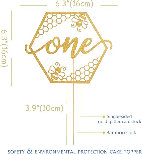 Miniatura 3 de Bumble Bee One - Decoración para tartas con purpurina dorada, diseño de panal de abeja para el primer cumpleaños, fiesta de primer cumpleaños,