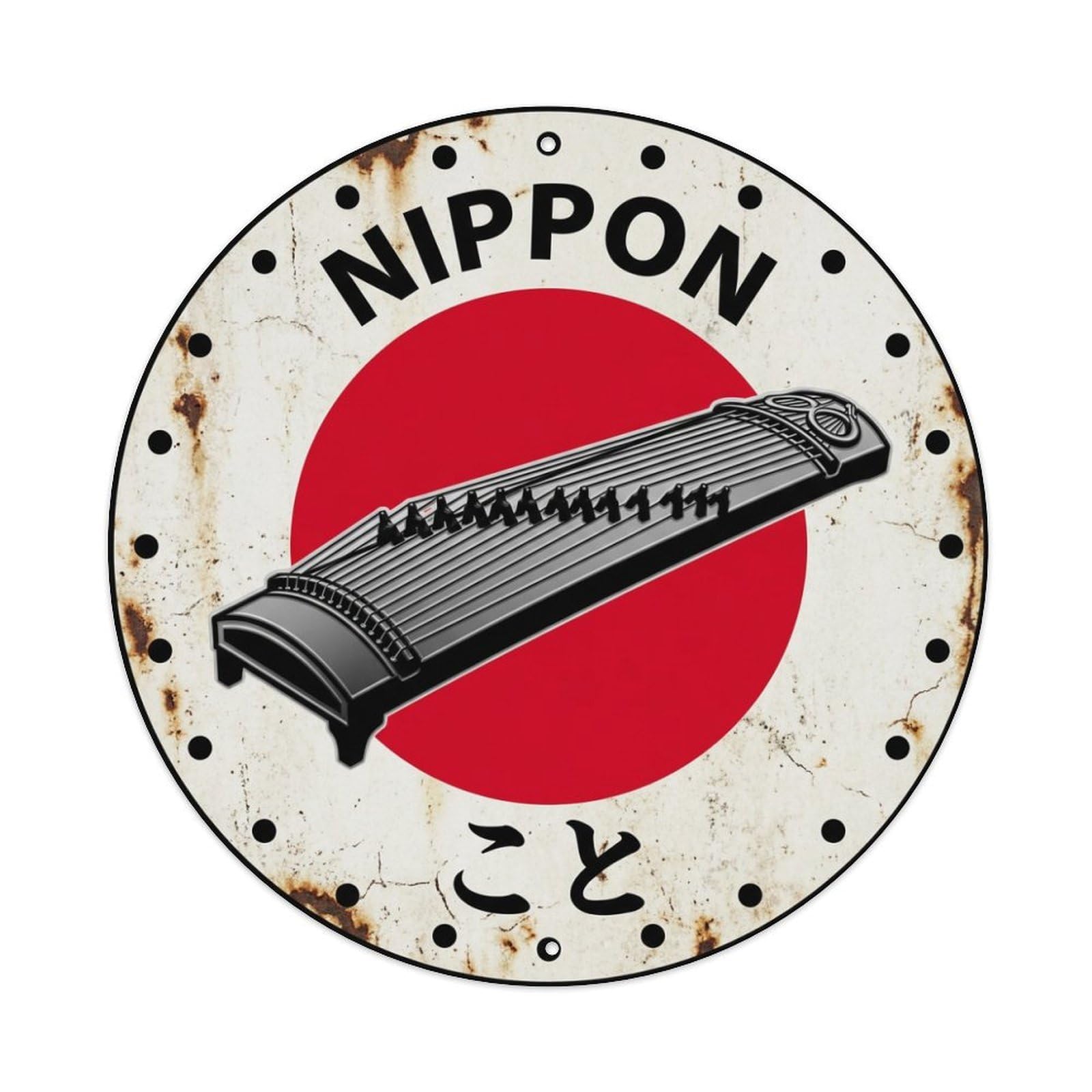 Galvaxio Style Koto Harp Nippon Thirteen String Aged Metal Tin Sign