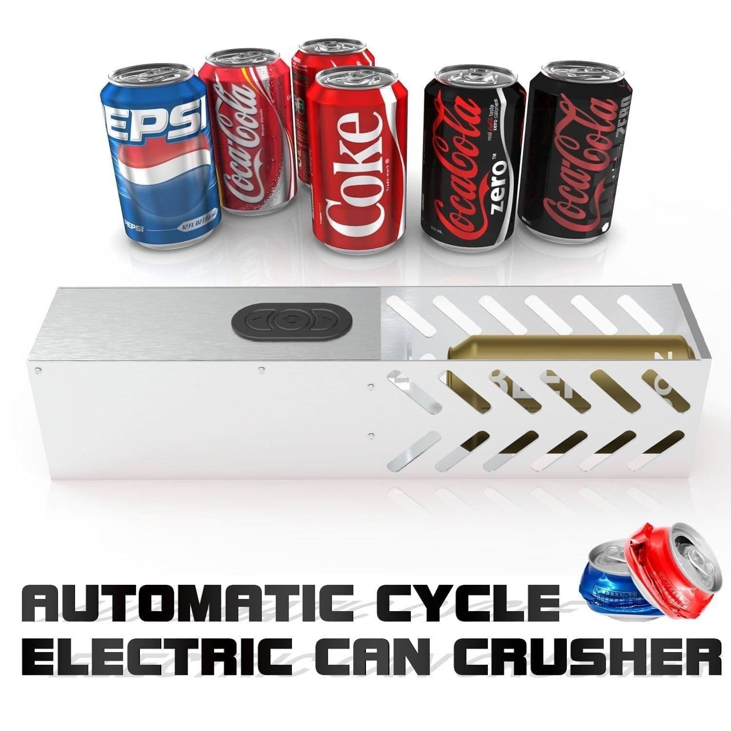 Elektryczny Rozdrabniacz Puszek Automatyczny Muralny Rozdrabniacz 12oz-16oz，Sterowanie Przyciskiem Elektrycznym，80% Redukcja Objętości，Recykling Puszek Aluminium Soda Seltzer Cola Piwo