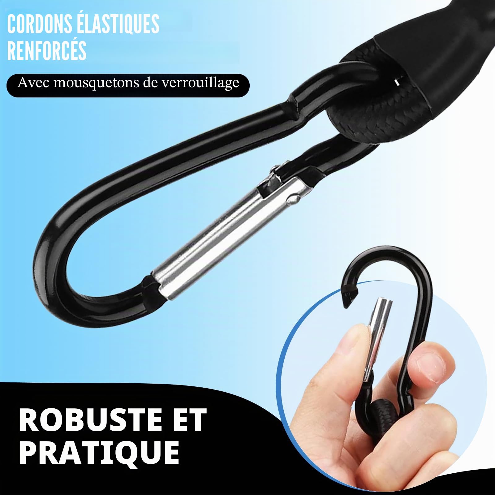 Lot de 4 sangles d'arrimage industrielles avec mousquetons (8 mm/30 cm, charge de rupture 110 kg) – Sangles de chargement orange avec mousquetons de qualité supérieure