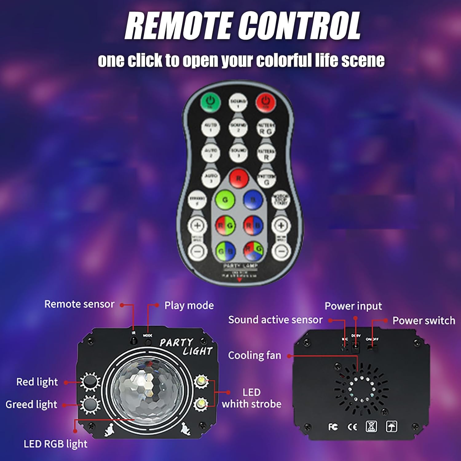 USB Powered Mini Party Light Portable Sound-Activated Stage Light with Disco Ball RGB DJ Projector Ideal for Christmas, Raves, Home Karaoke, Dance, Clubs, and Bar Parties,Matte Black