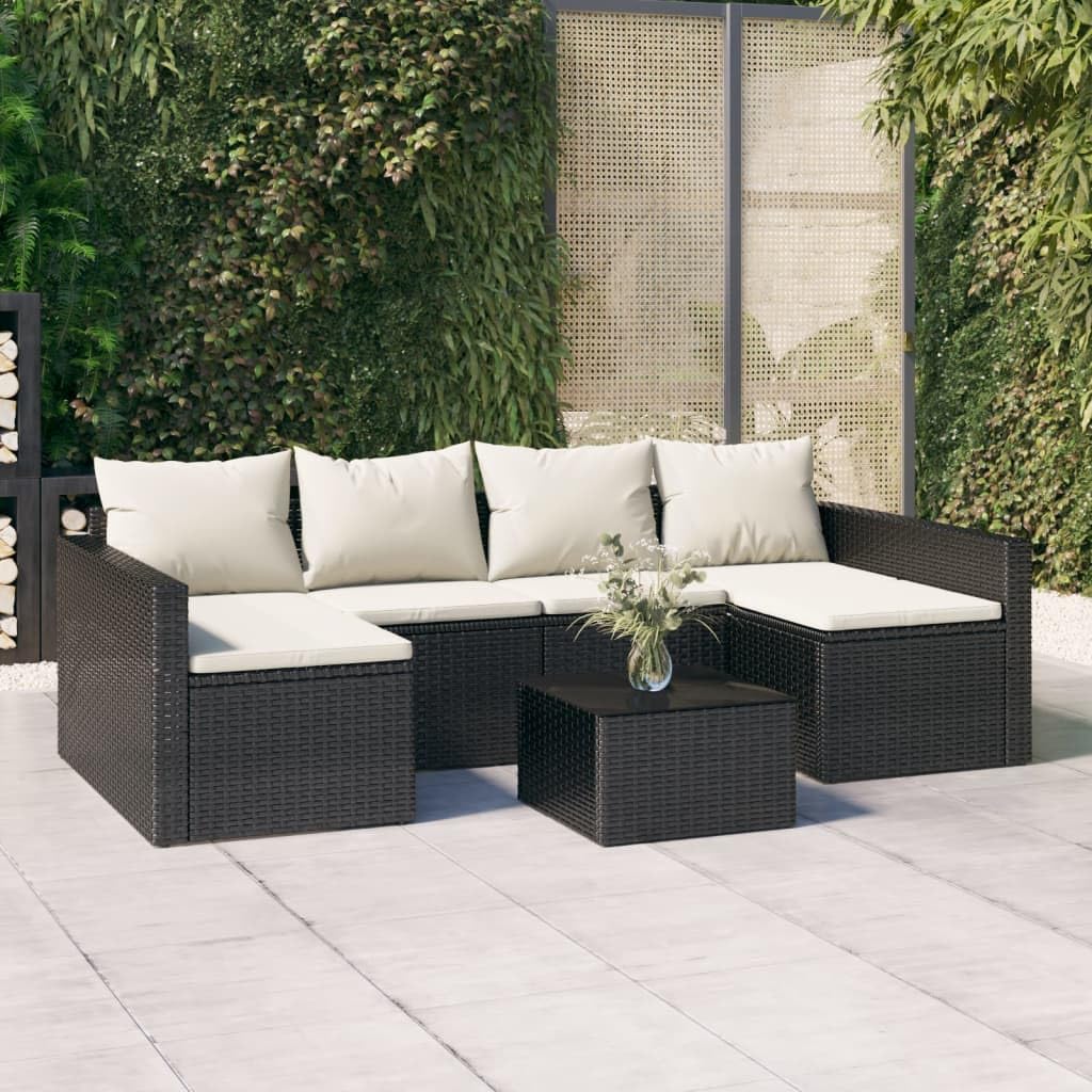 vidaXL Garten Lounge Set 2-TLG., Gartenmöbel Set mit Kissen, Sitzgruppe für Garten Terrasse, Sofa Garnitur Loungemöbel U-Form, Schwarz Poly Rattan