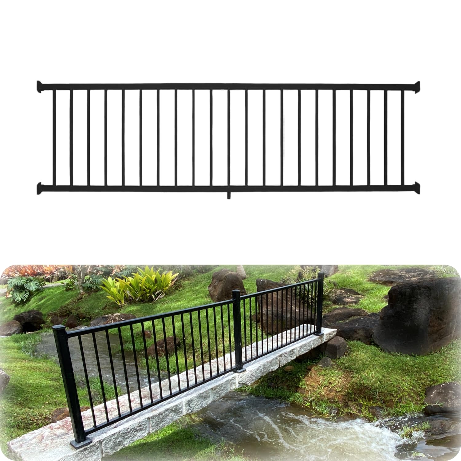 Weatherables Stanford 36" H x 8 ft W Aluminum Deck Railing Kit - Black Powder-Coated Porch Balcony Rail System
