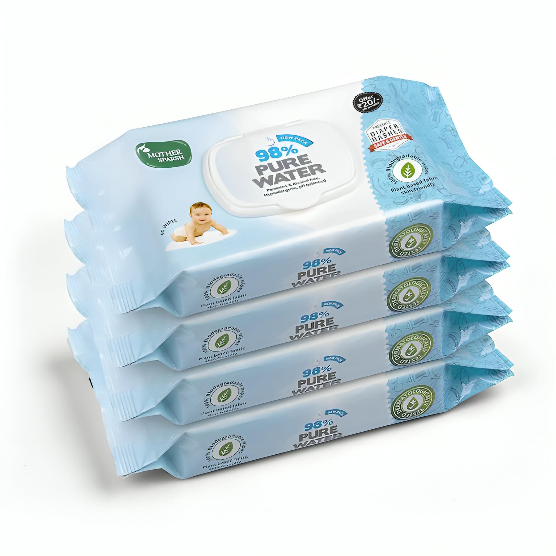 Mother Sparsh 98% Water Based Wipes, 60 Pcs Per Pack | Plant Derived Fabric | Mildly Scented I Pack of 4 (B0BMXJNPN7) Amazon Price History, Amazon Price Tracker