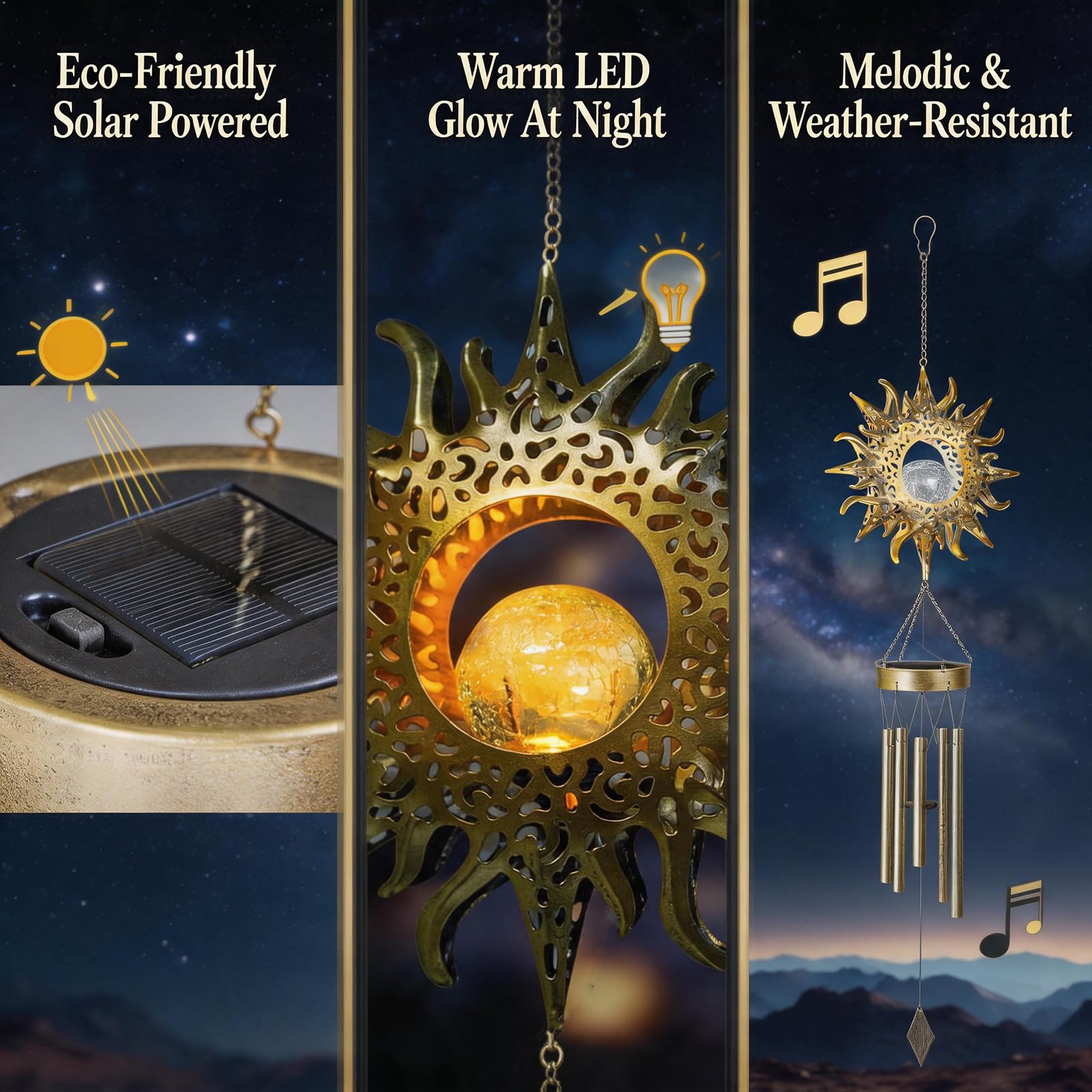 Campanello a vento solare con sfera in vetro craquelé, per esterni, a energia solare, per patio, giardino, balcone, decorazione perfetta per proprietari di case e appassionati di giardino
