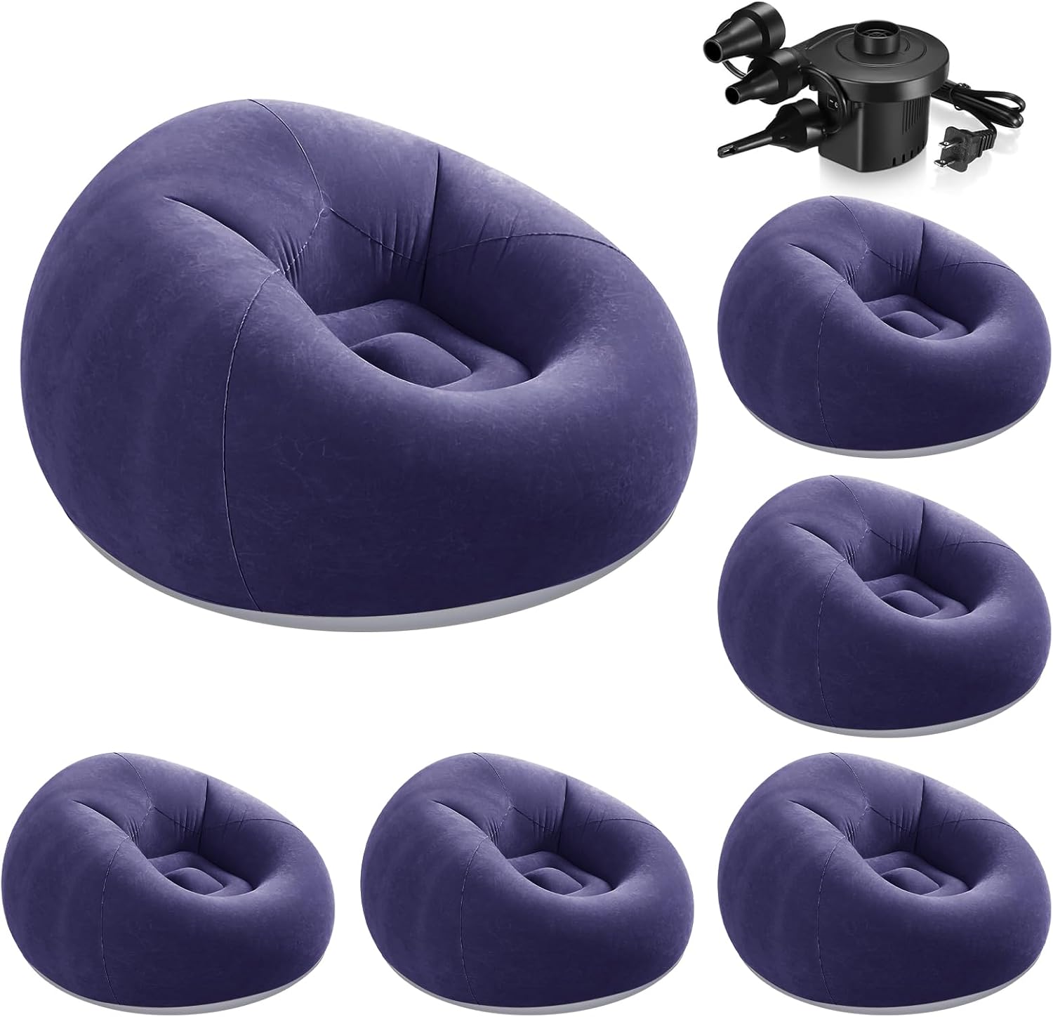 6 Pcs Bean Bag Chairs for Adults Inflatable Chairs with Electric Air Pump Blow up Couch Folding Portable Inflatable Couch Lazy Sofa for Reading Living Room Camping (Blue)