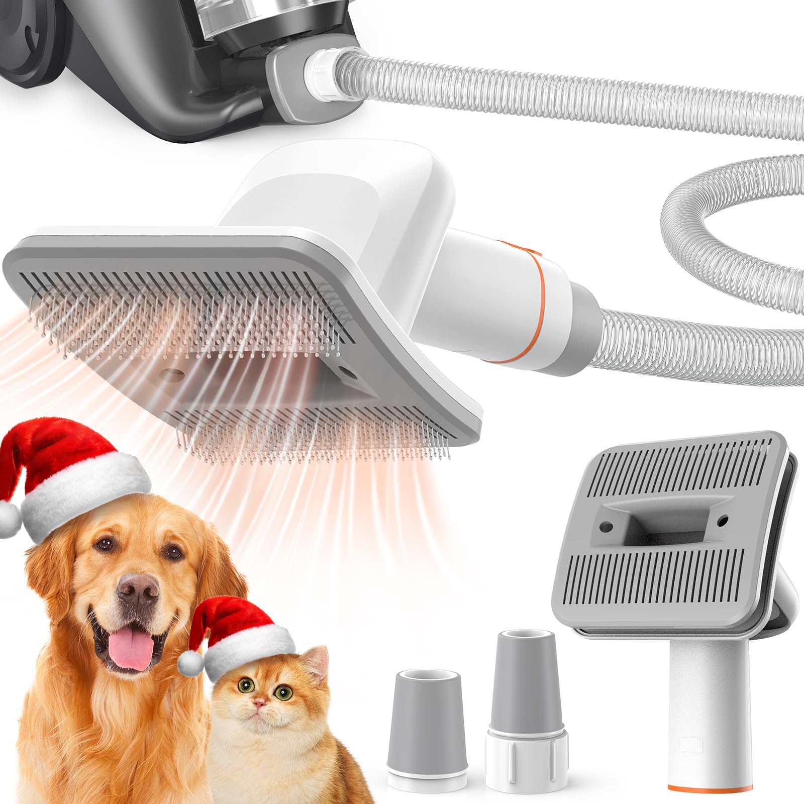 AfloiaDog Brush Vacuum Attachment - Pet Grooming Tool for Dogs & Cats (Vacuum Not Included), Compatible with 1-1.5" Round Port Vacuums (Dyson,Bissell,Eureka,Dirt Devil), with Extension Hose