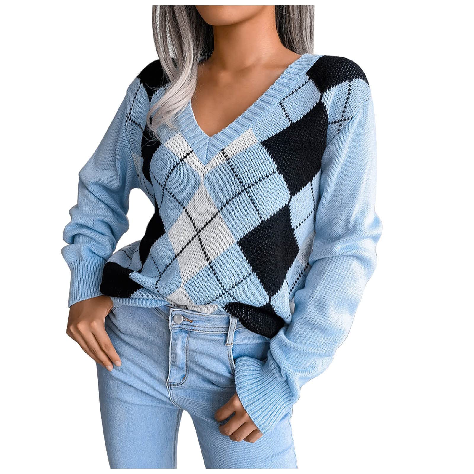 bgyujn Jersey de punto para mujer, manga larga, cuello de pico, informal, temperamento, jersey, bolsos, básico, elástico, jersey de manga larga, suéter de punto suave e informal