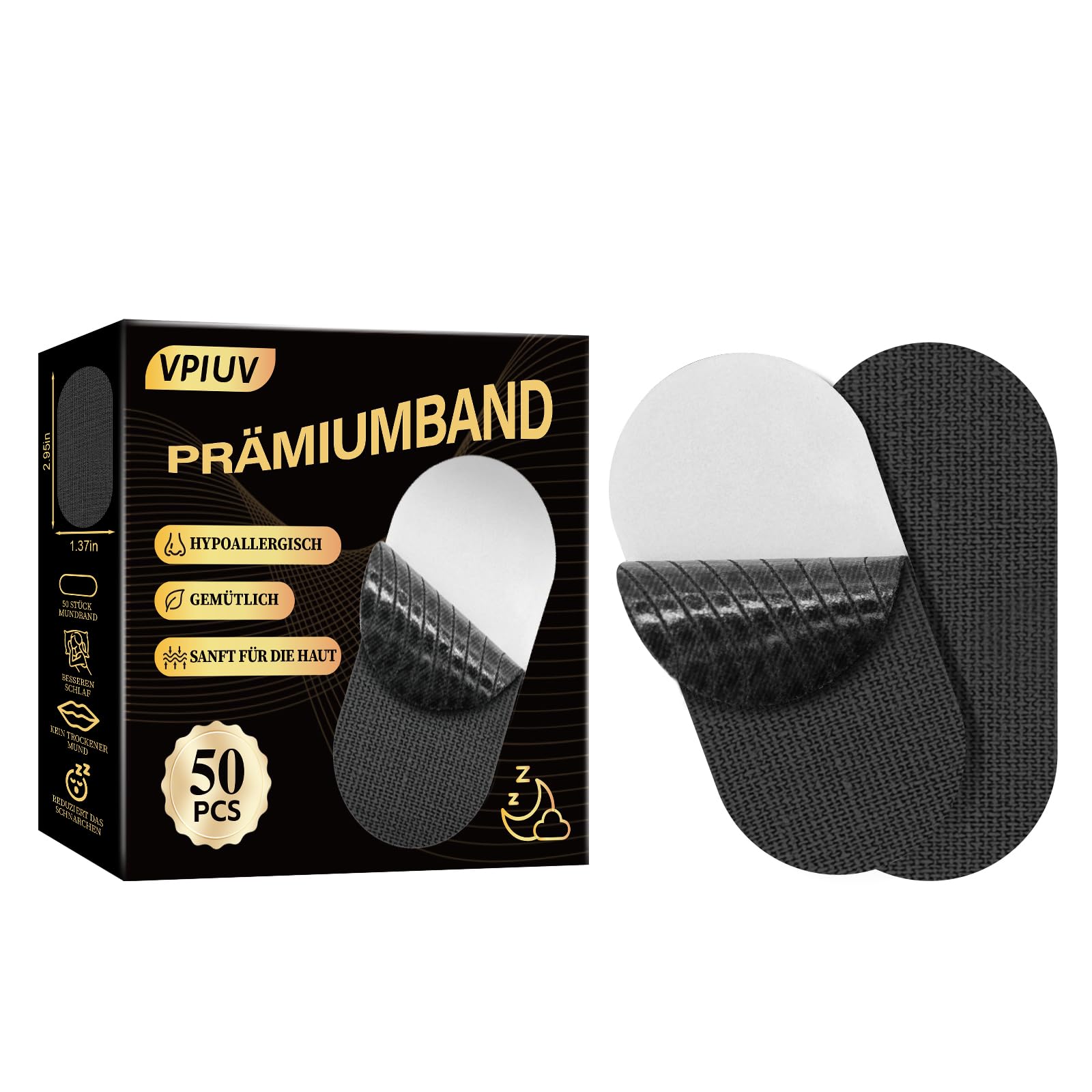 Mouth Tape per Dormire (50 Pezzi) – Cerotti Bocca Antirussamento per Respirazione Nasale, Tenuta Forte anche con Barba, Cotone Traspirante, Misura Universale