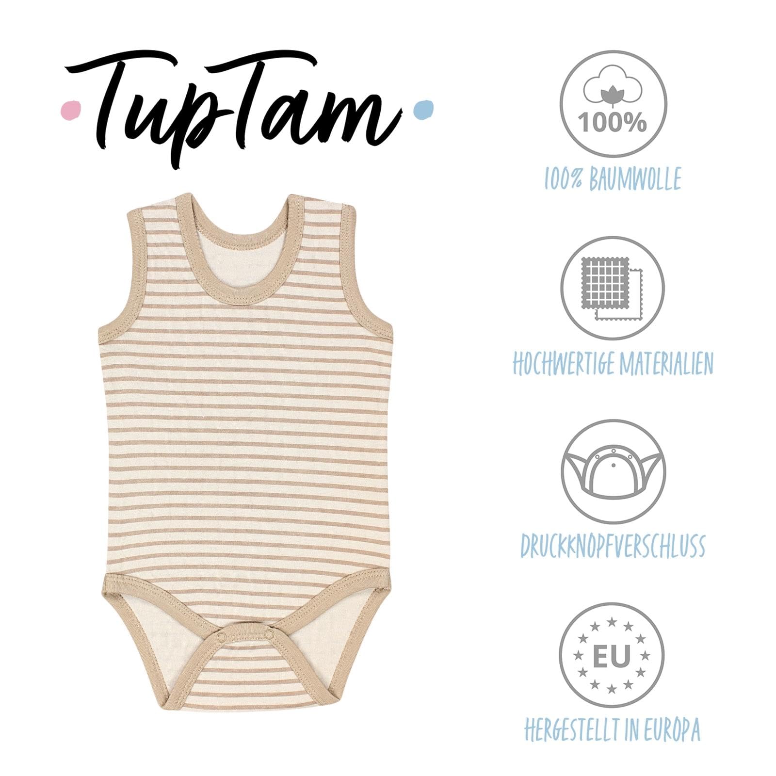 TupTam Body Bébé – Lot de 5 Bodies Bébé Coton Unis, Garçon ou Fille, Certifiés OEKO-TEX
