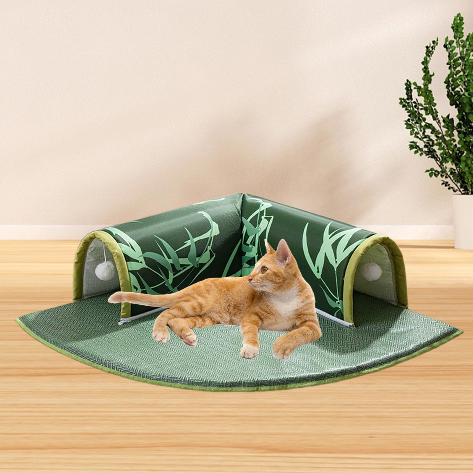 Cat Tunnel Cama Juguete Desmontable Plegable Accesorio con Alfombra Lavable Adecuado para Mascotas Gatos Hurones Erizos Hogar, Verde