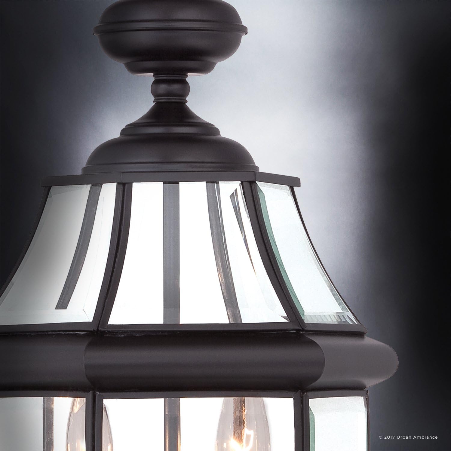 Get Cheap Price Luxury Colonial Outdoor Post Light, Large Size: 21H x 11W, with Tudor Style Elements, Versatile Design, High-End Black Silk Finish and Beveled Glass, UQL1148 by Urban Ambiance