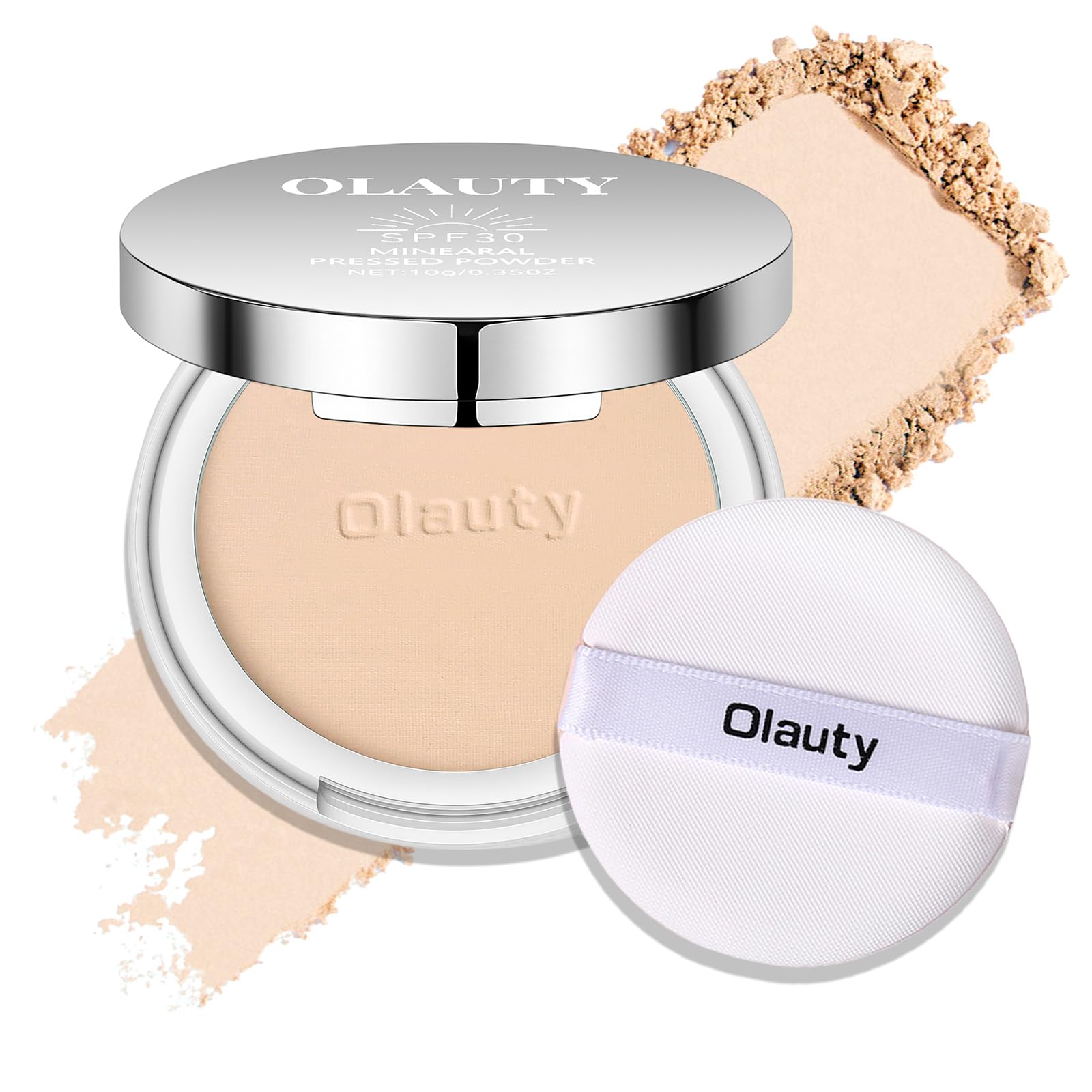 Mineral Powder Foundation with SPF 30,4-in-1 Sunscreen Pressed Powder,Foundation,Concealer & Finishing Compact Powder,Light-to-Medium Coverage,Matte Compact for Face (#2 Porcelain)