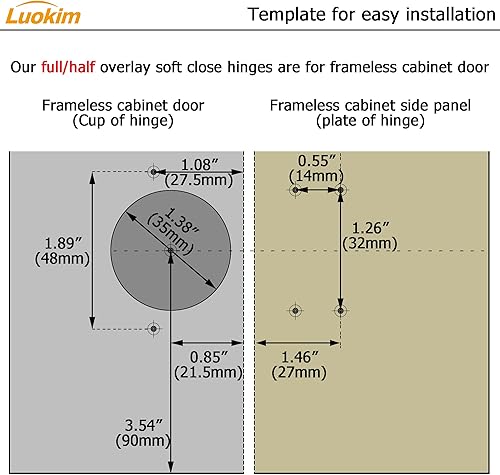 Miniatura 10 de Luokim Bisagras ocultas para puerta de gabinete sin marco, cierre suave, inserción europea, niquelado, ajustes 3D