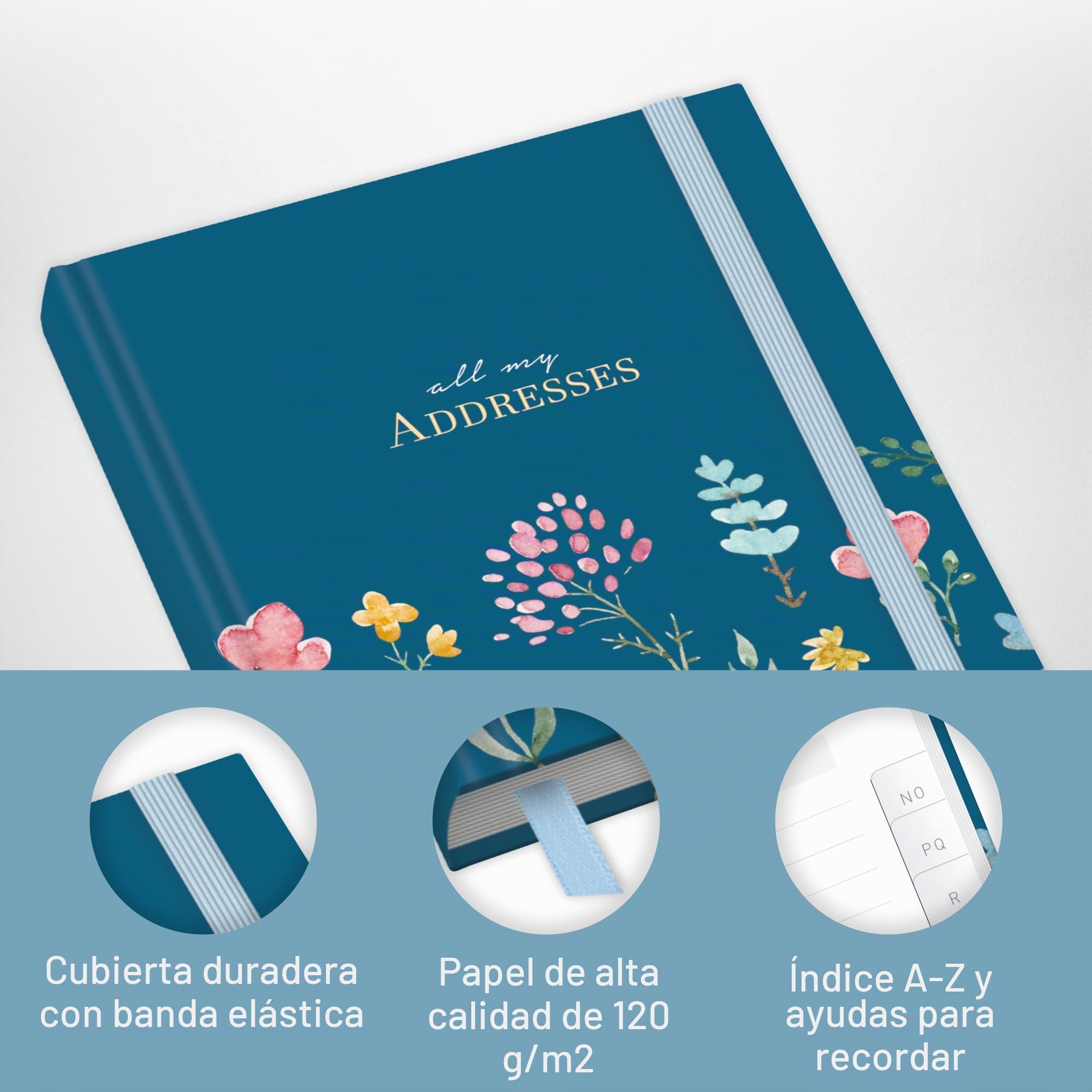paper&you® libreta de direcciones A6+ con índice A-Z y papel premium de 120 g/m² "Happy Flower" libro para contactos, cumpleaños y contraseñas - sostenible & respetuosa con el clima
