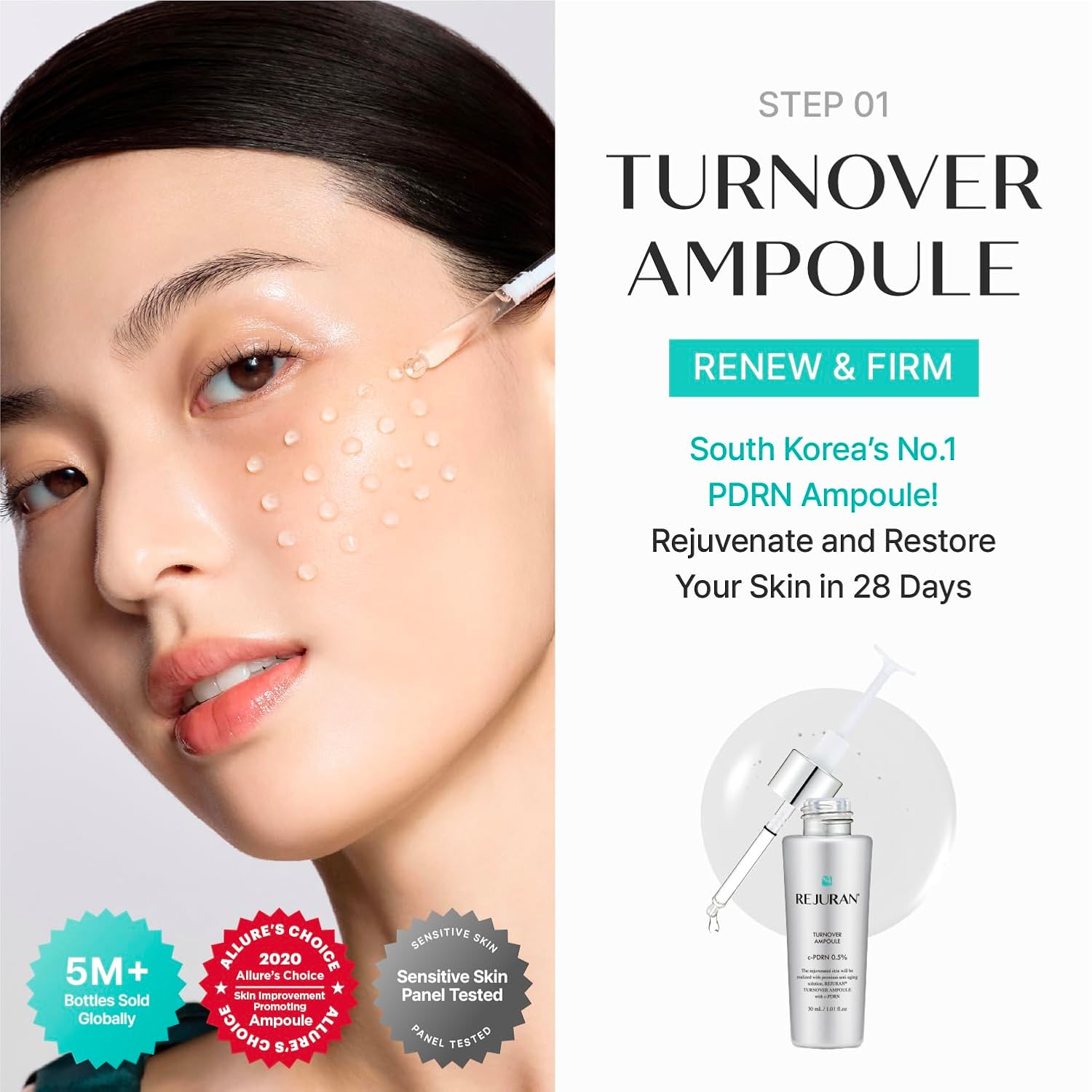 REJURAN® The Glow Trio Essentials Korean Skincare Gift Set – Turnover Ampoule Serum, Turnover Sheet Mask & Calming Lip Balm with c-PDRN®, Hydrating & Soothing Care for Radiant-Looking Skin