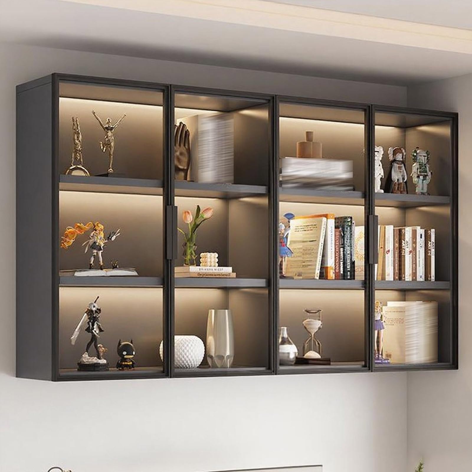 Naścienna szklana witryna - stylowy stojak do przechowywania ze szklanymi drzwiami do kuchni, sypialni i gabinetu (120 x 25,6 x 95 cm / 47.2x10.1x37.4in / 47,2 x 10,1 x 37,4 cala)