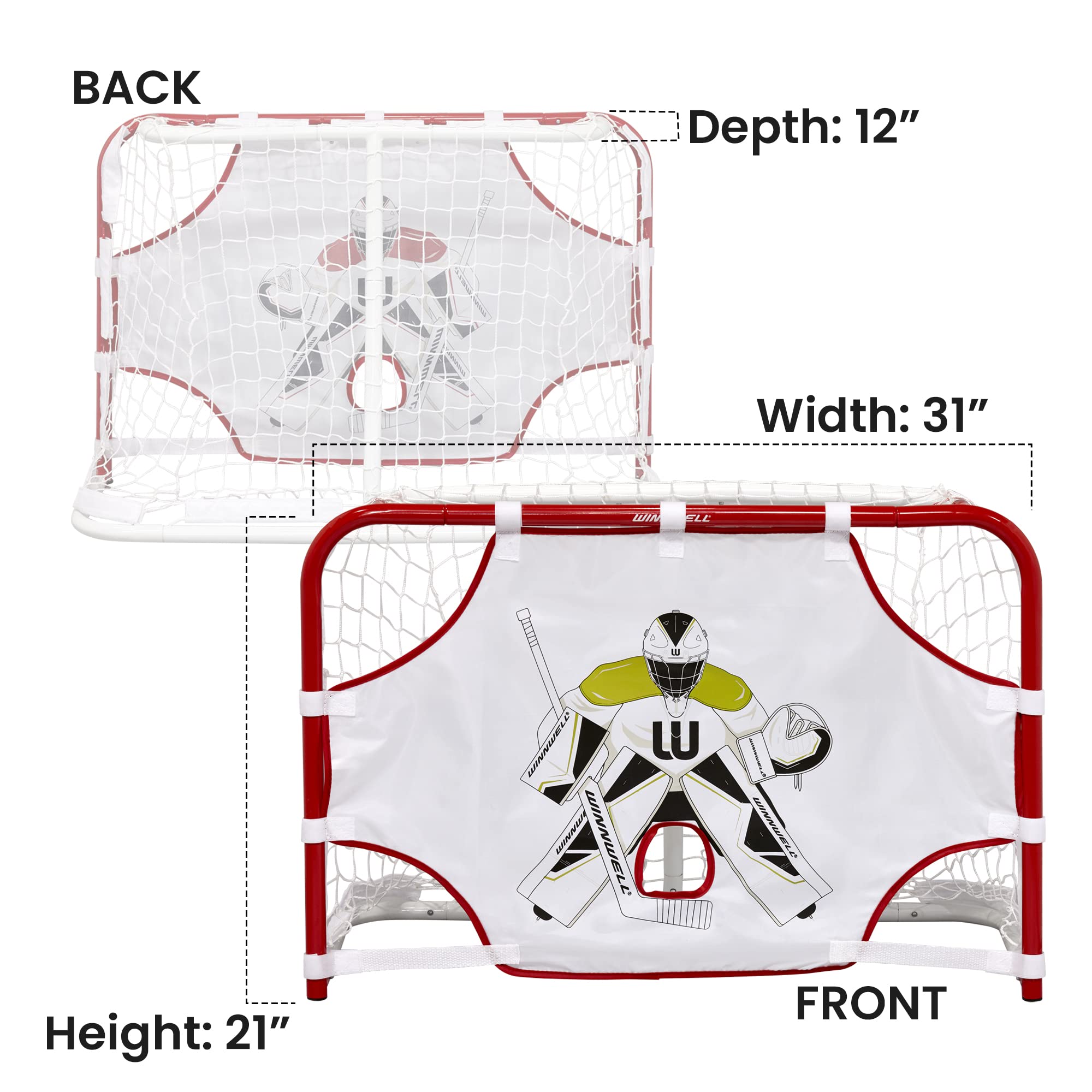 Winnwell Mini set di porte da hockey, attrezzatura per allenamento indoor hockey, include 2 mini bastoncini, 1 palla, 1 rete e bersaglio da tiro
