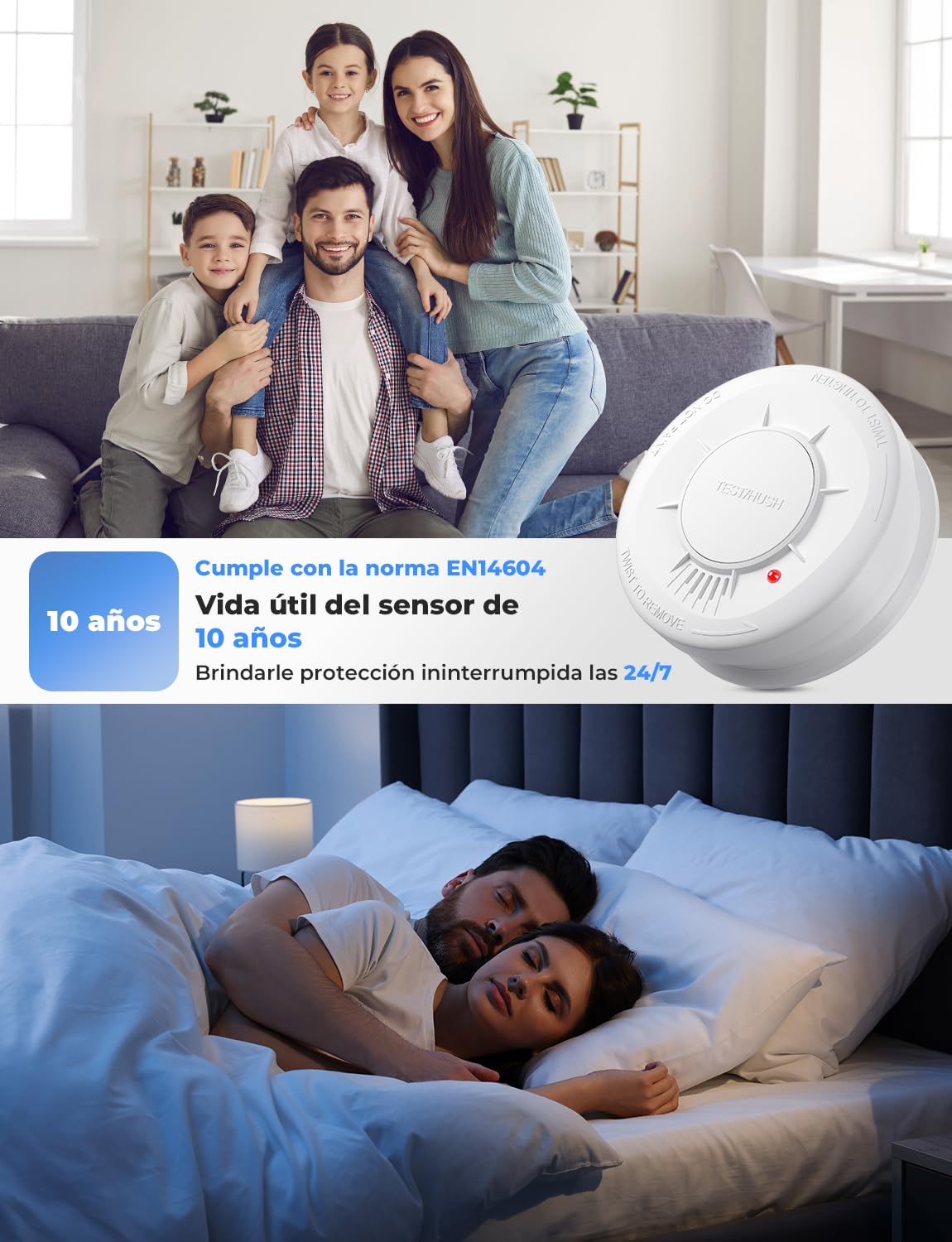 LIORQUE Detector de Humo, Alarma de Humo con Sensor de 10 Años, 5 Años de Duración de Batería, Detector Incendios with LED Indicator con Alarma de 85 dB (1 Pieza)